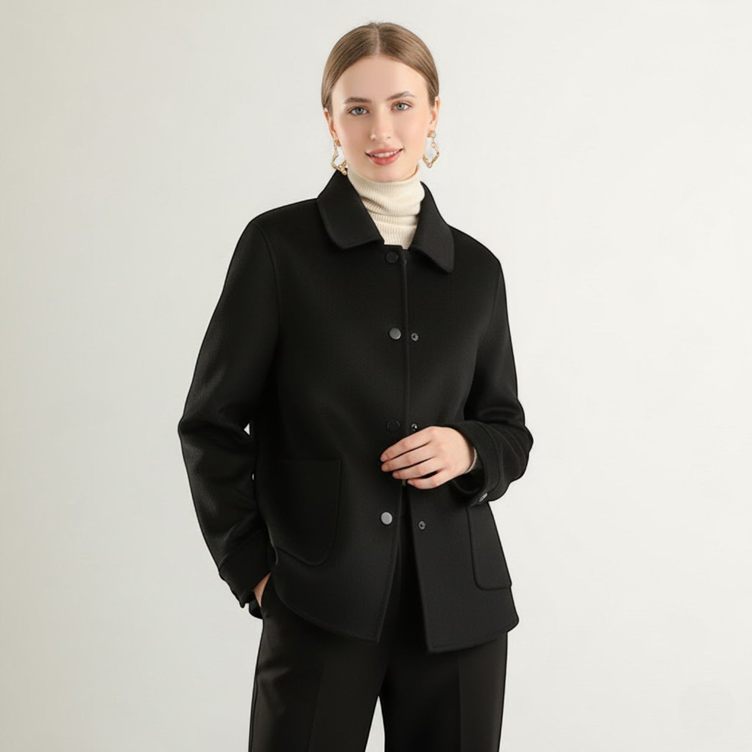 Riche | Manteau d’Hiver Femme en Laine à Col Polo