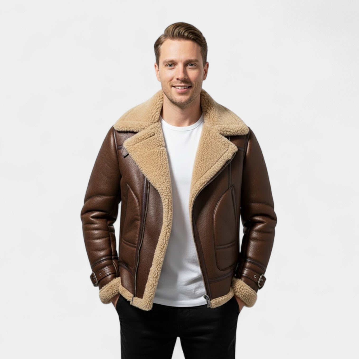 Riche | Veste Militaire Homme – Manteau à Col en Fourrure Doublé