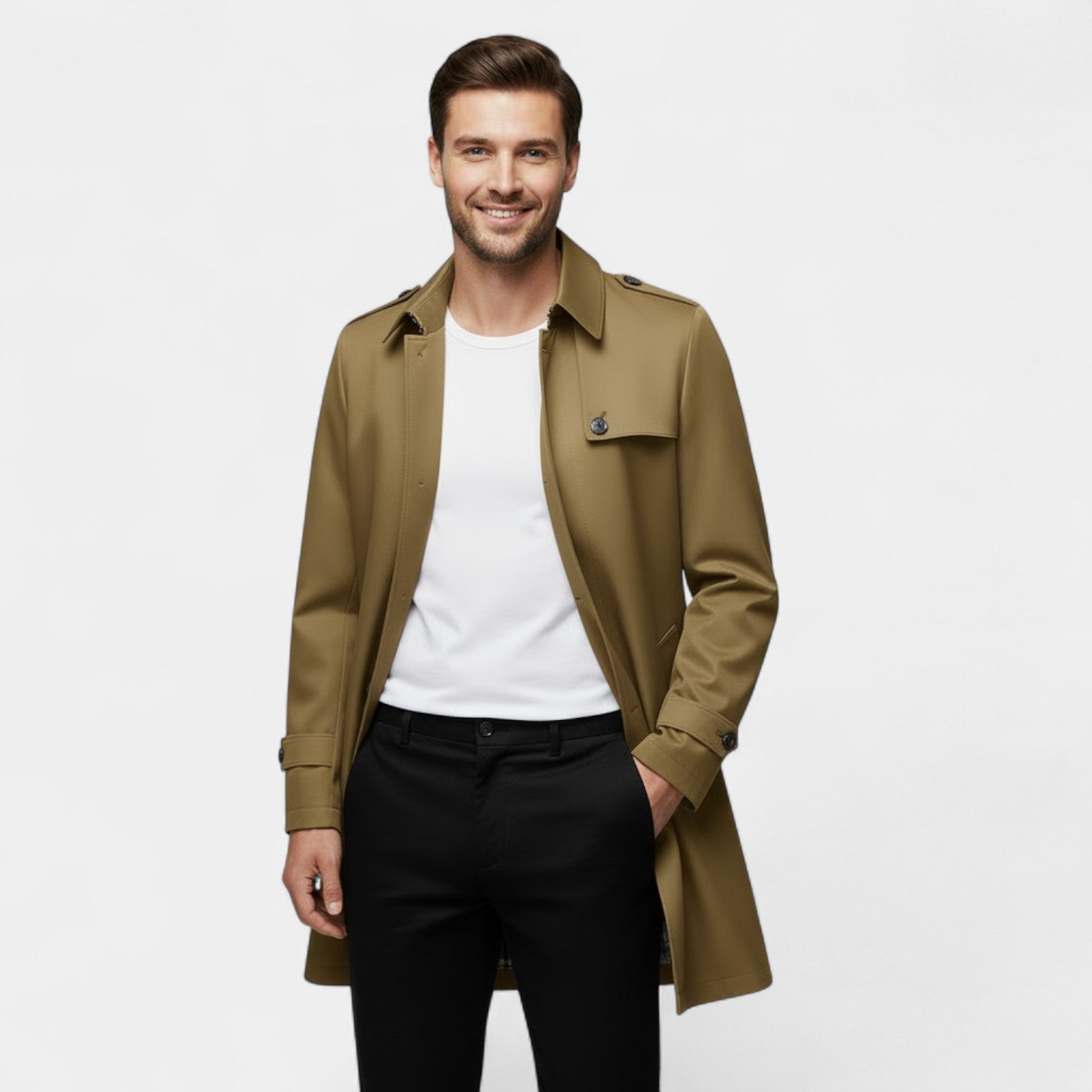 Riche | Veste Homme Mi-Longue – Trench à Col Revers Coupe Classique