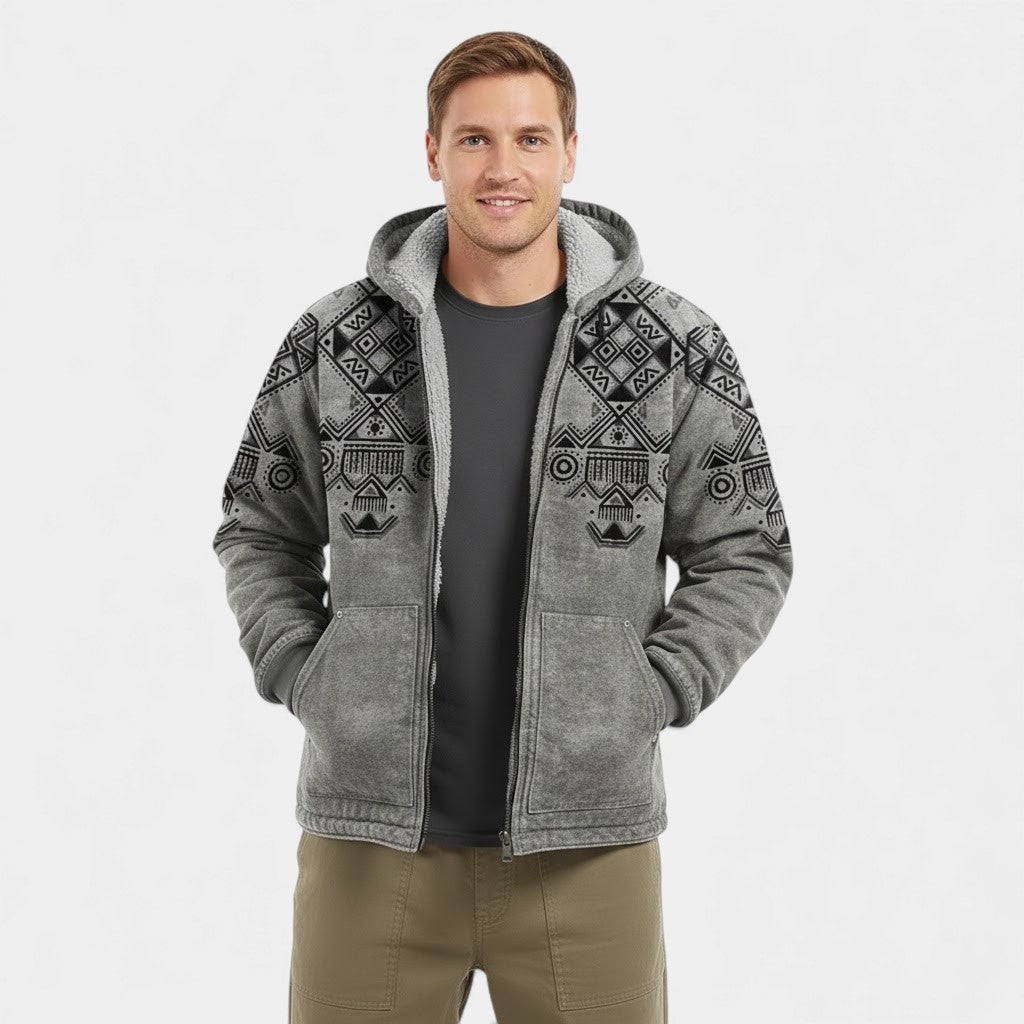 Riche | Cardigan imprimé rétro homme doublé polaire