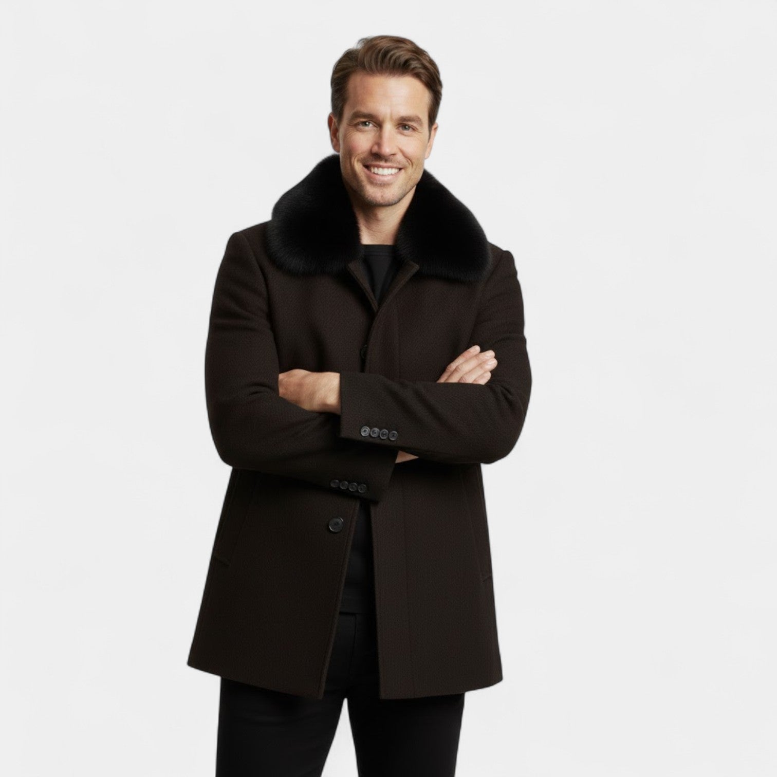 Riche | Manteau trench en laine homme col en fourrure