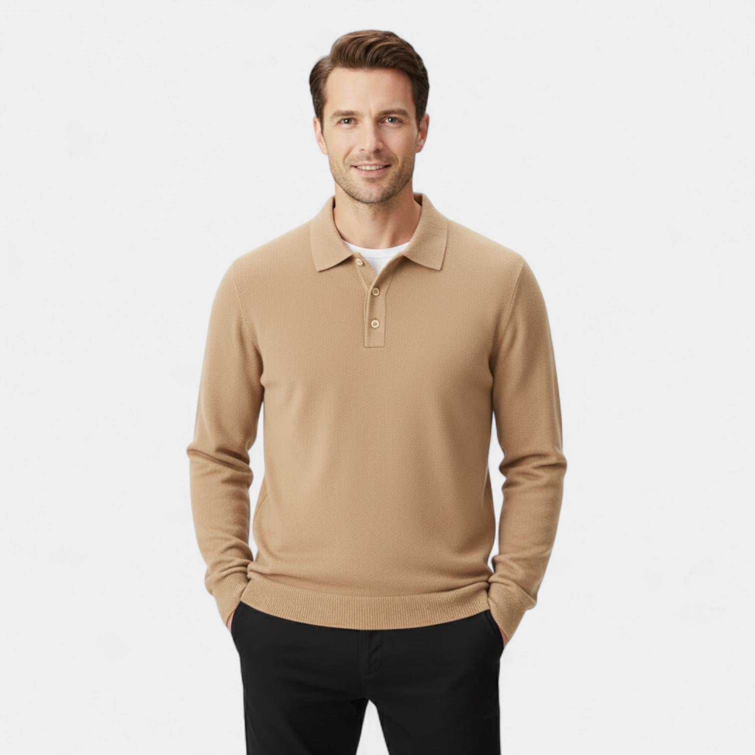 Riche | Polo homme cachemire manches longues – élégance décontractée raffinée