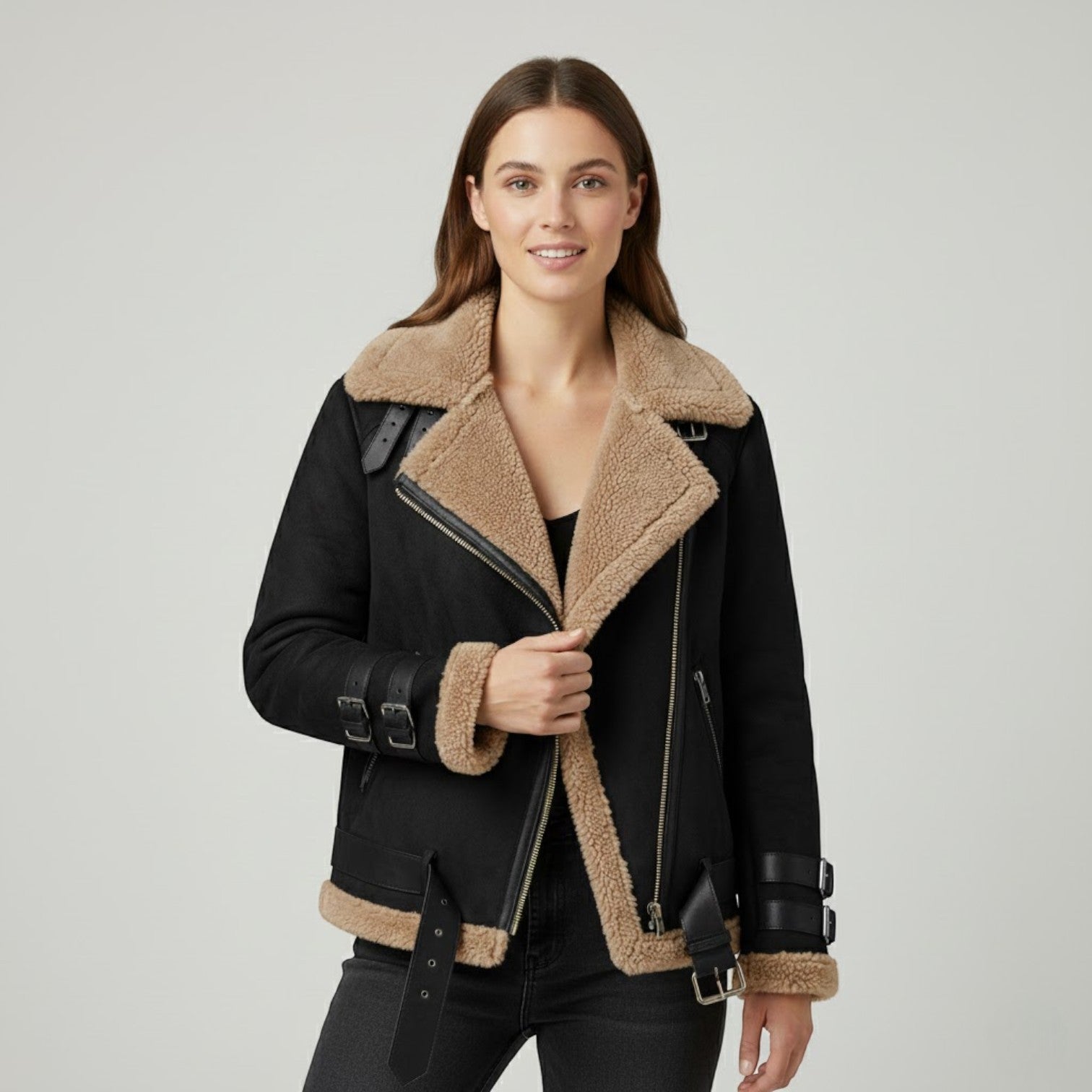 Riche | Veste femme oversize doublée en fausse fourrure