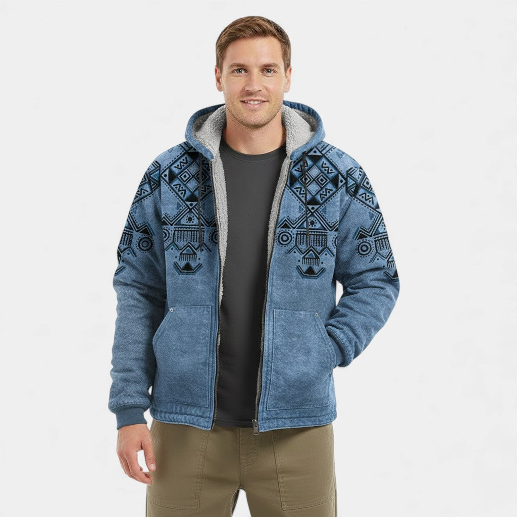 Riche | Cardigan imprimé rétro homme doublé polaire