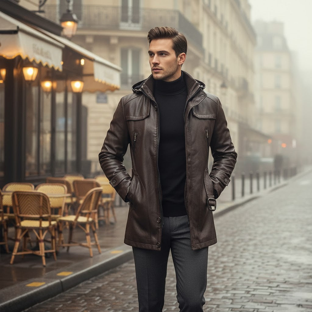 Riche | Manteau Homme en Cuir – Trench Mi-Long Coupe Moderne