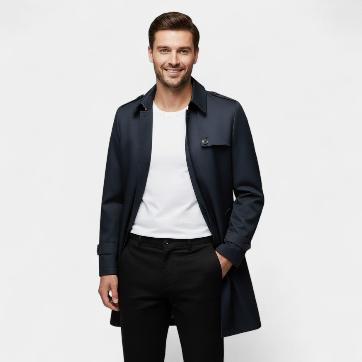 Riche | Veste Homme Mi-Longue – Trench à Col Revers Coupe Classique