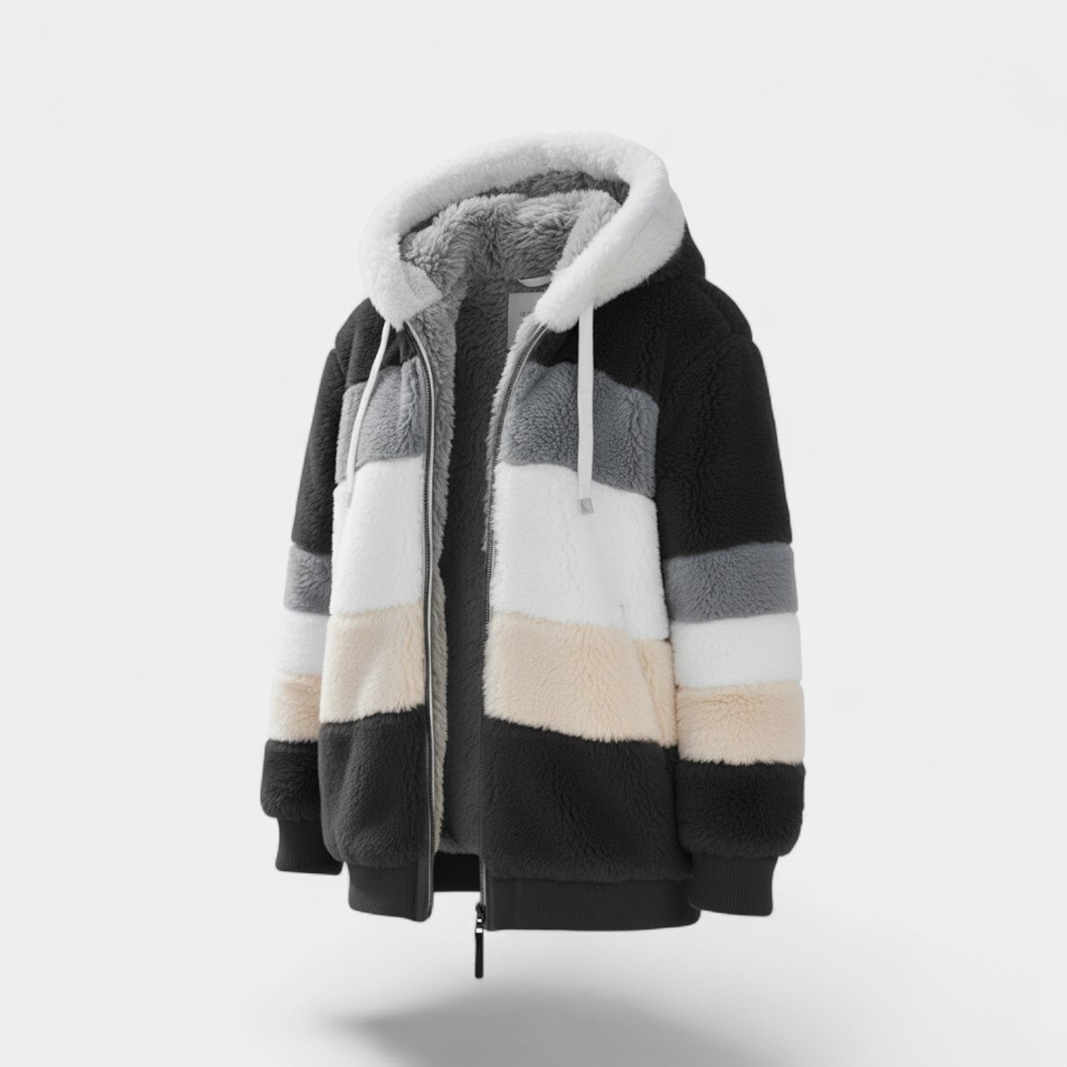 Riche | Manteau d’Hiver Femme à Capuche en Peluche Multicolore