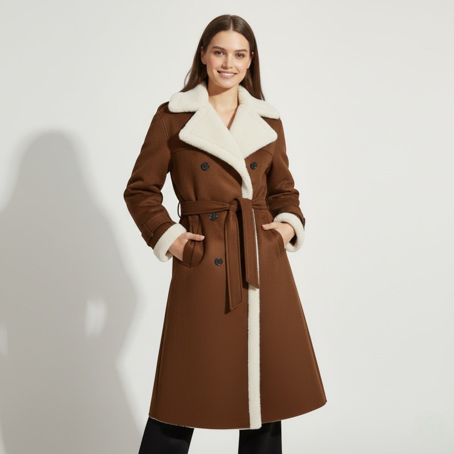 Riche | Manteau trench femme en cuir PU doublé fourrure