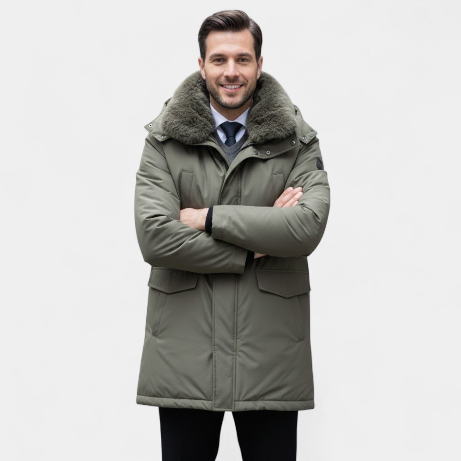 Riche | Manteau Homme Mi-Long – Veste Doublée à Col en Fourrure