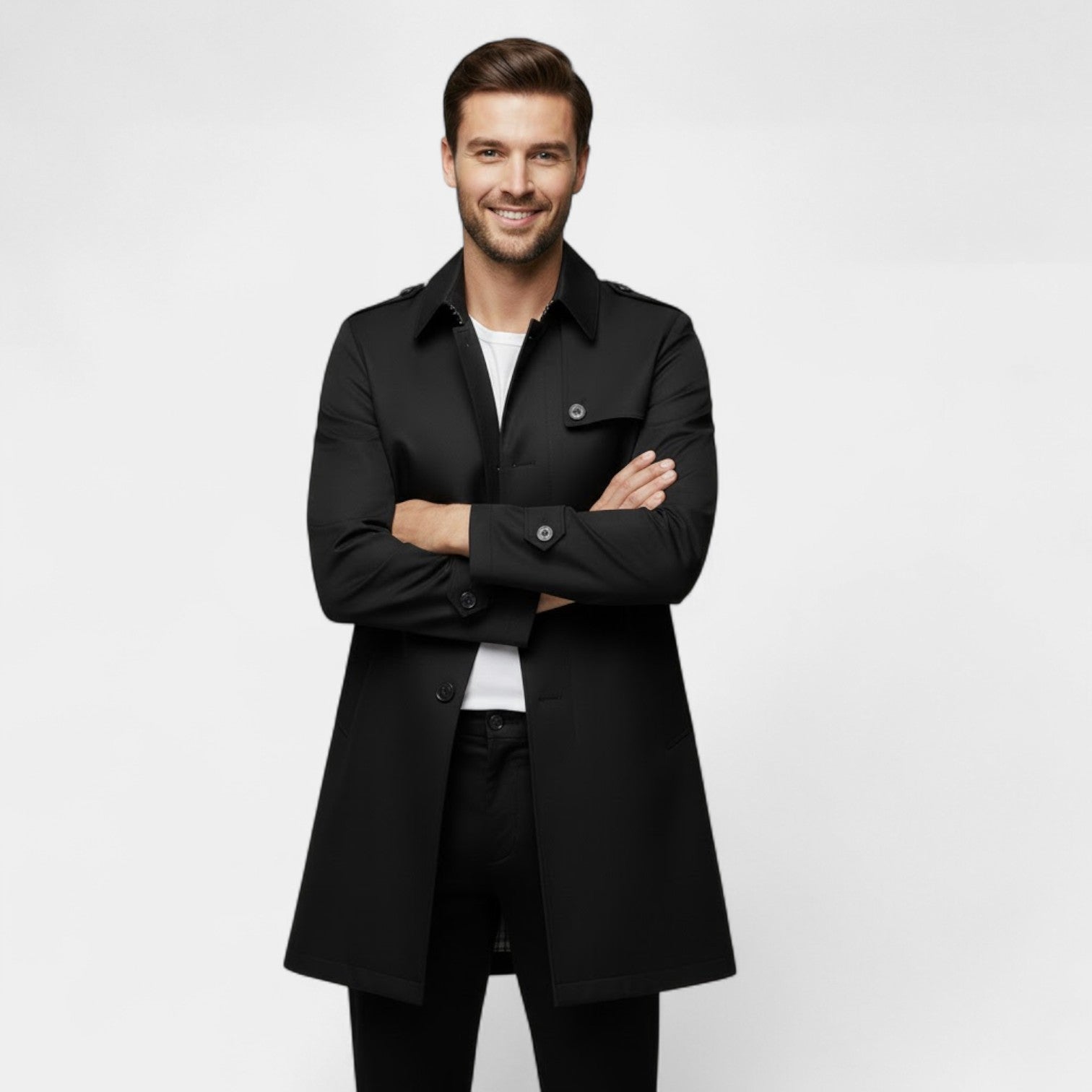 Riche | Veste Homme Mi-Longue – Trench à Col Revers Coupe Classique