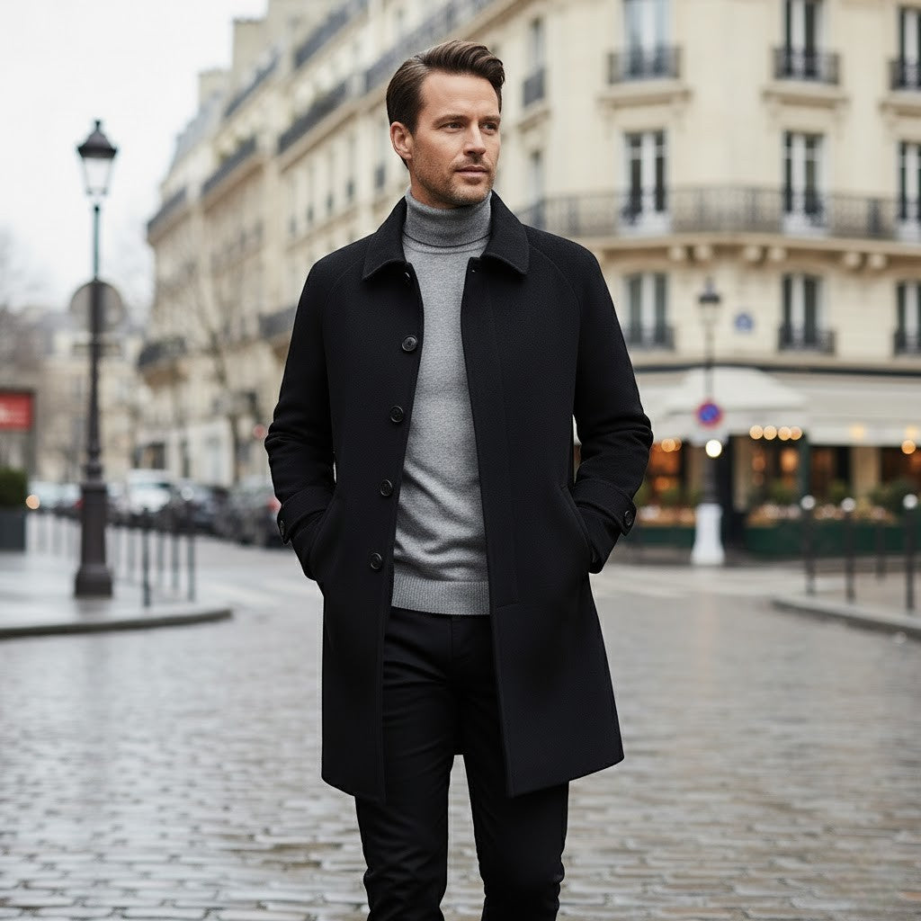 Riche | Manteau Homme 100% cachemire – Réversible Mi-Long à Simple Boutonnage