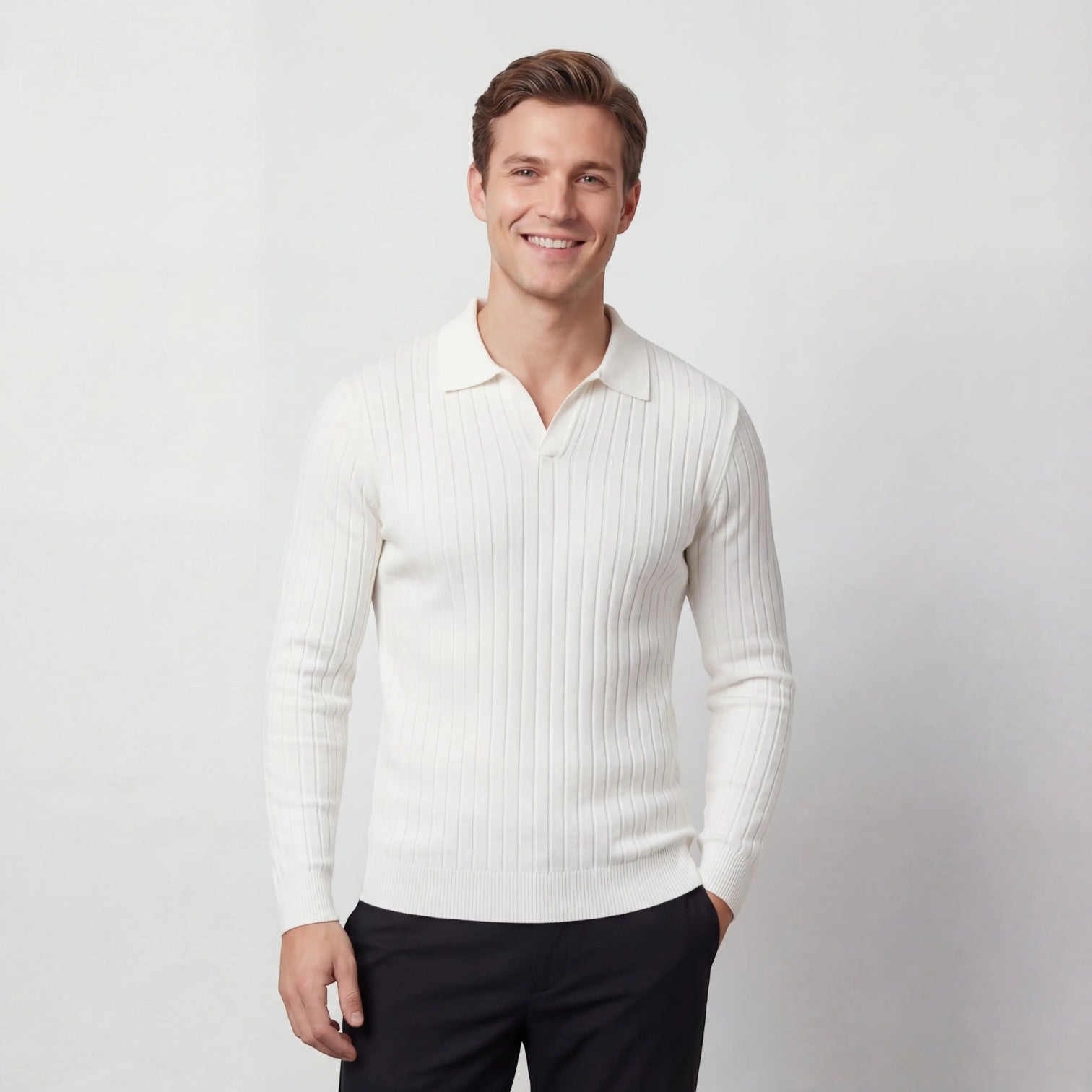 Riche | Polo rayé homme coton manches longues – style coréen minimal