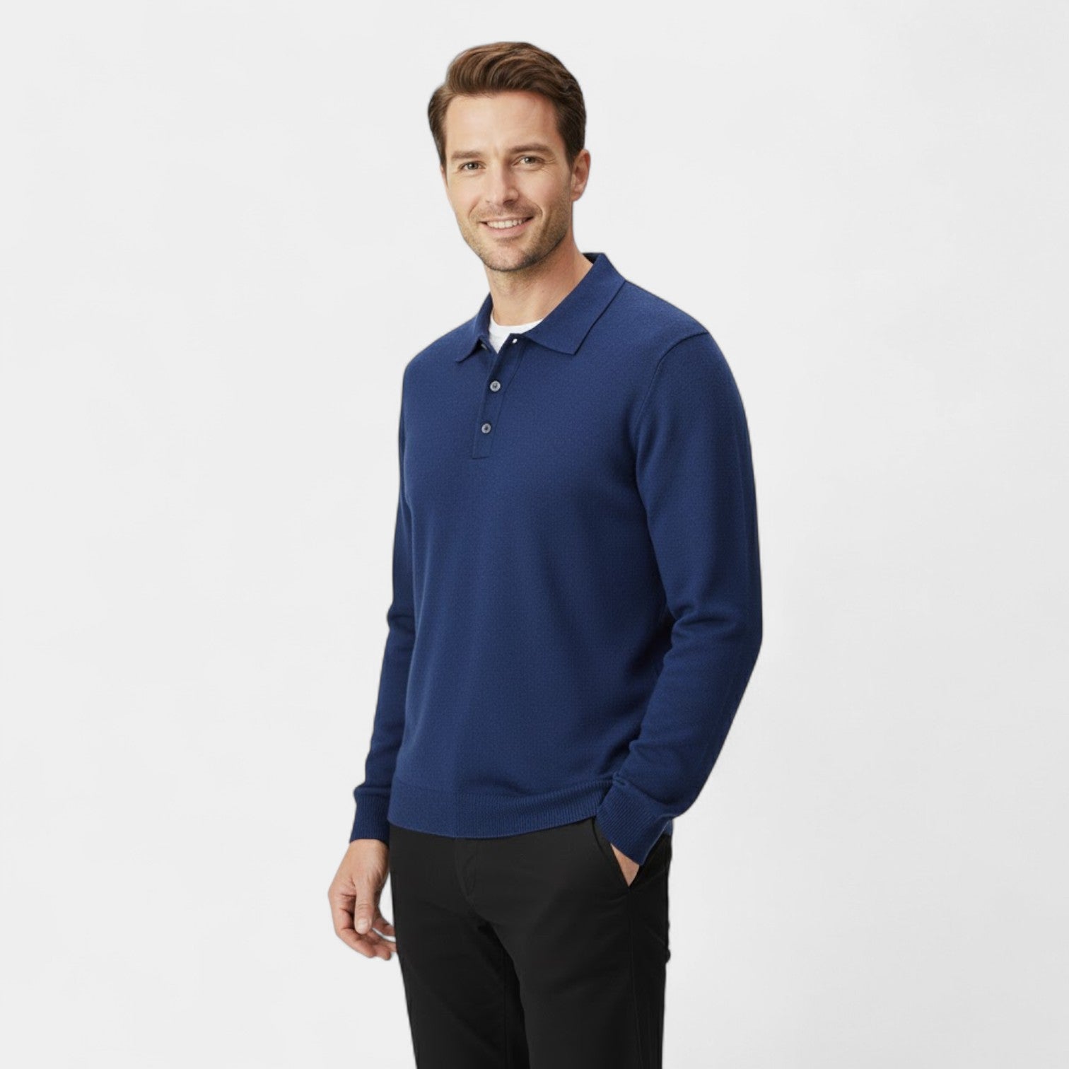 Riche | Polo homme cachemire manches longues – élégance décontractée raffinée