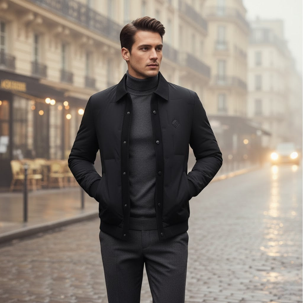 Riche | Manteau Homme Matelassé – Col à Revers et Ourlet Arrondi