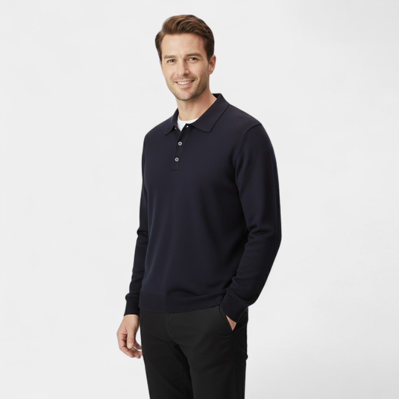 Riche | Polo homme cachemire manches longues – élégance décontractée raffinée