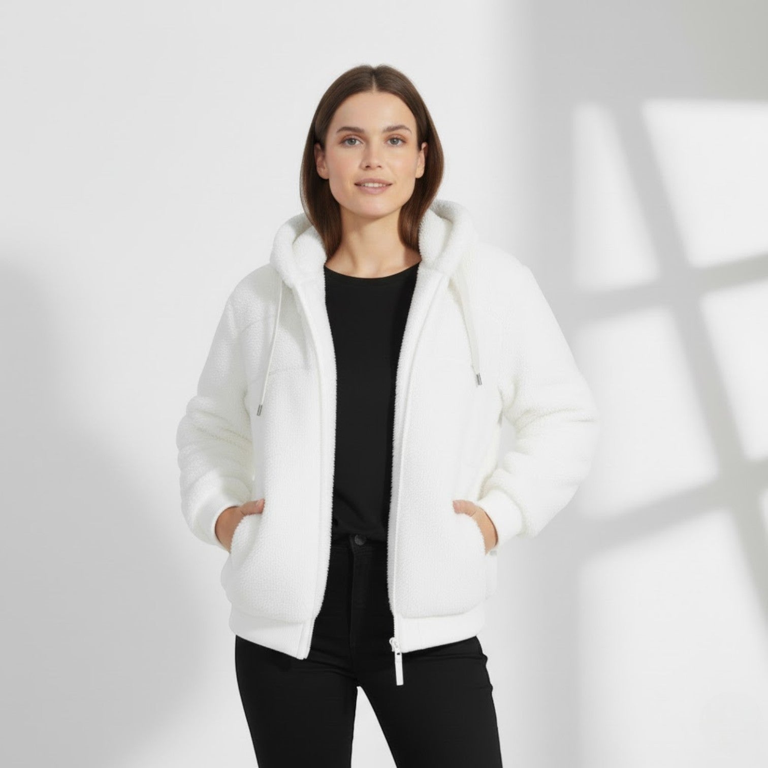 Riche | Manteau d’Hiver Femme à Capuche en Peluche Multicolore