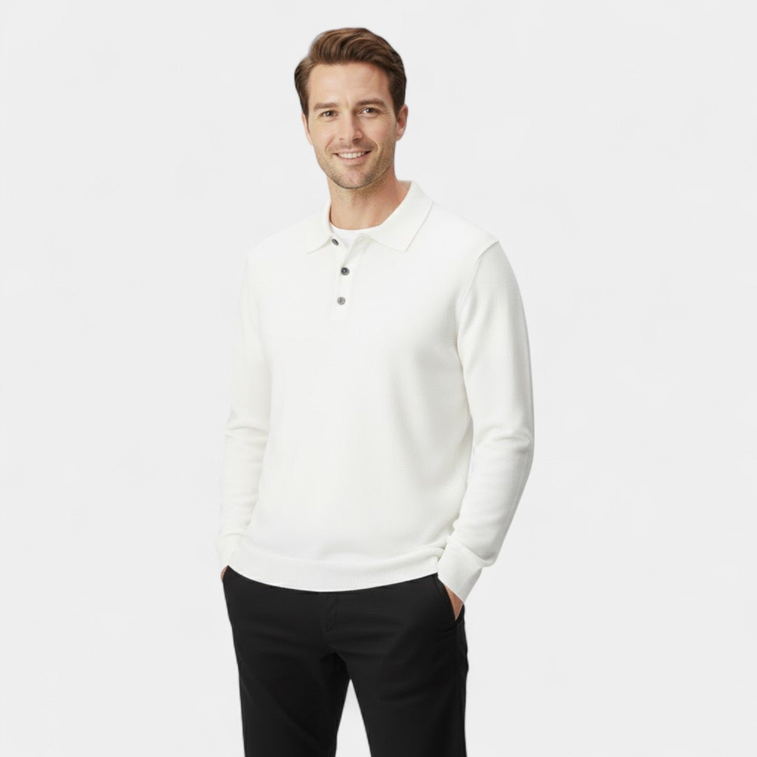 Riche | Polo homme cachemire manches longues – élégance décontractée raffinée