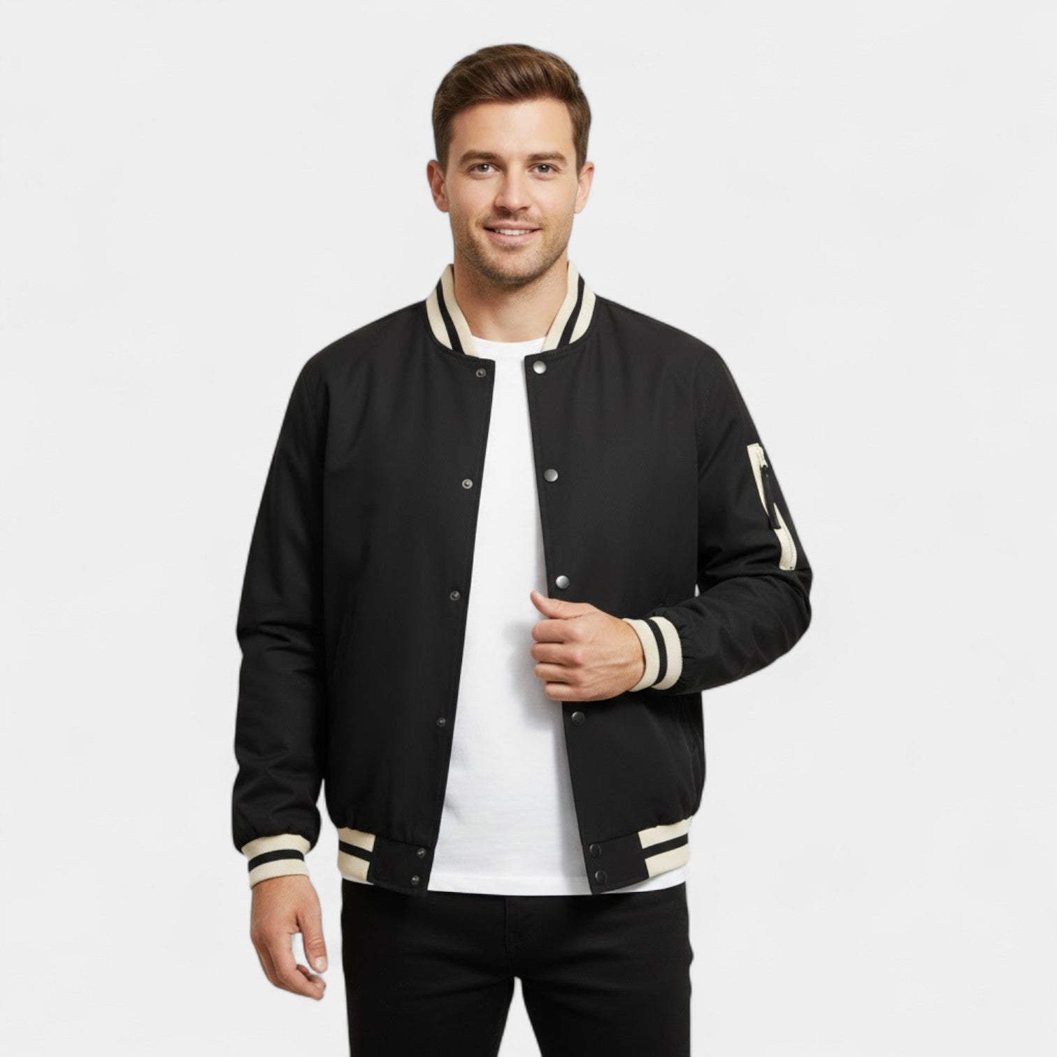 Riche | Blouson Homme – Bomber Col Semi-Montant en Tissu Technique