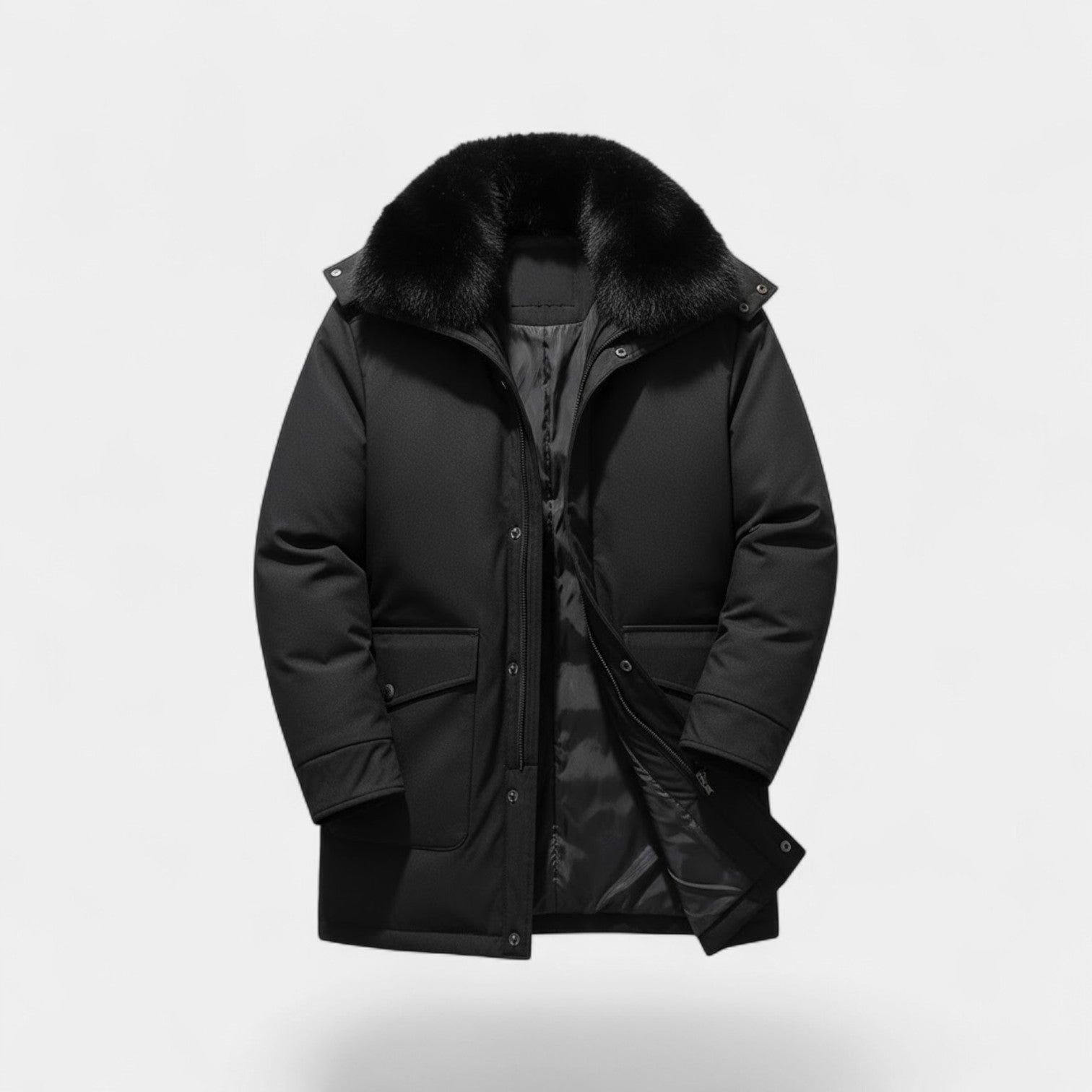 Riche | Manteau Homme Mi-Long – Veste Doublée à Col en Fourrure