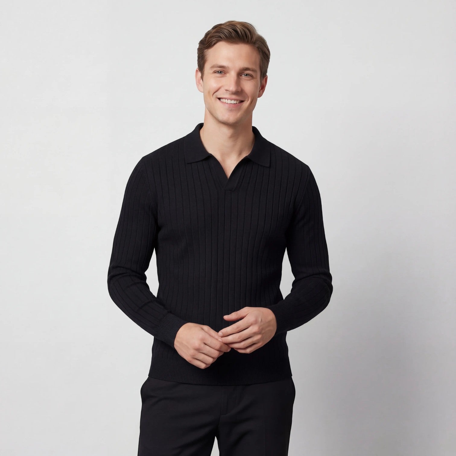 Riche | Polo rayé homme coton manches longues – style coréen minimal