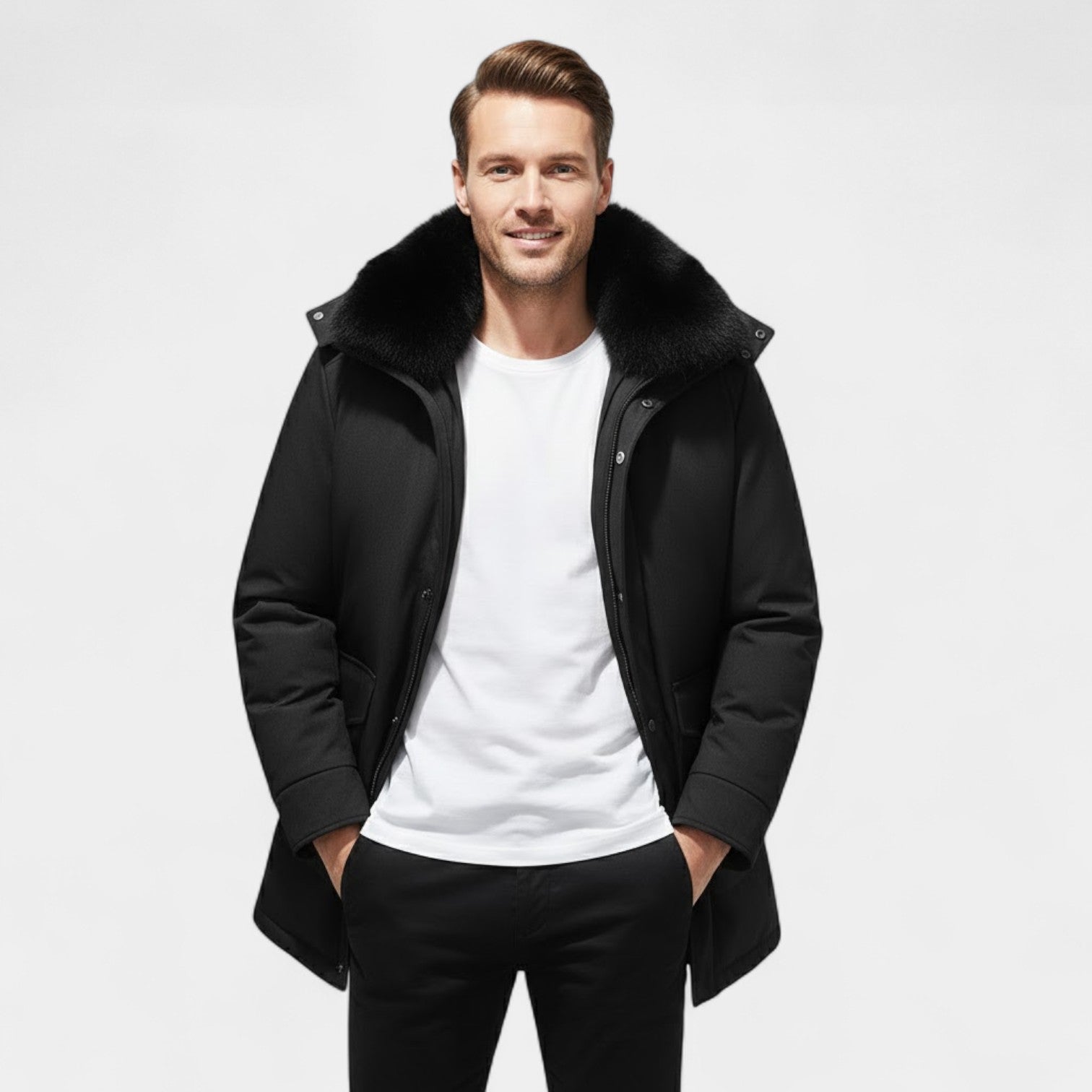 Riche | Manteau Homme Mi-Long – Veste Doublée à Col en Fourrure