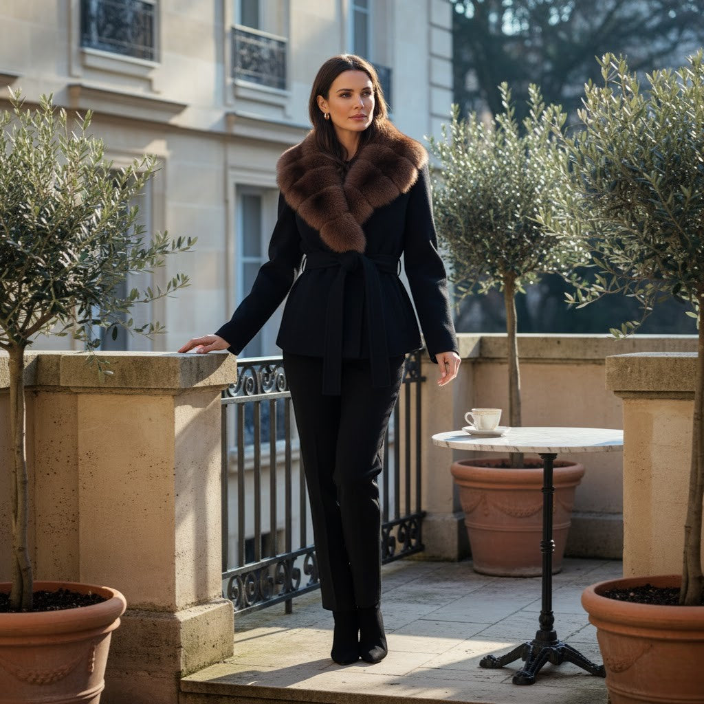 Riche | Manteau femme ceinturé à col en fausse fourrure
