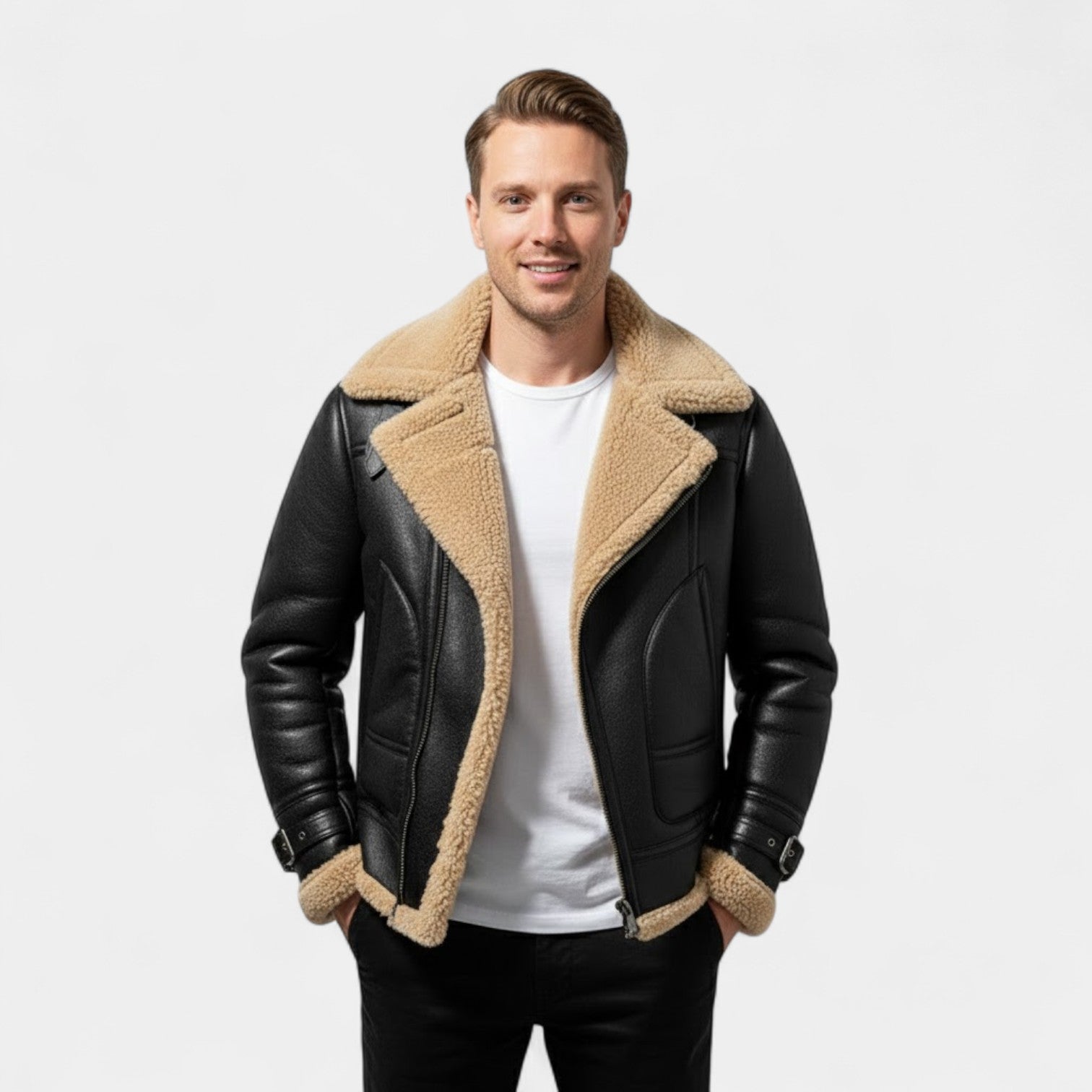 Riche | Veste Militaire Homme – Manteau à Col en Fourrure Doublé