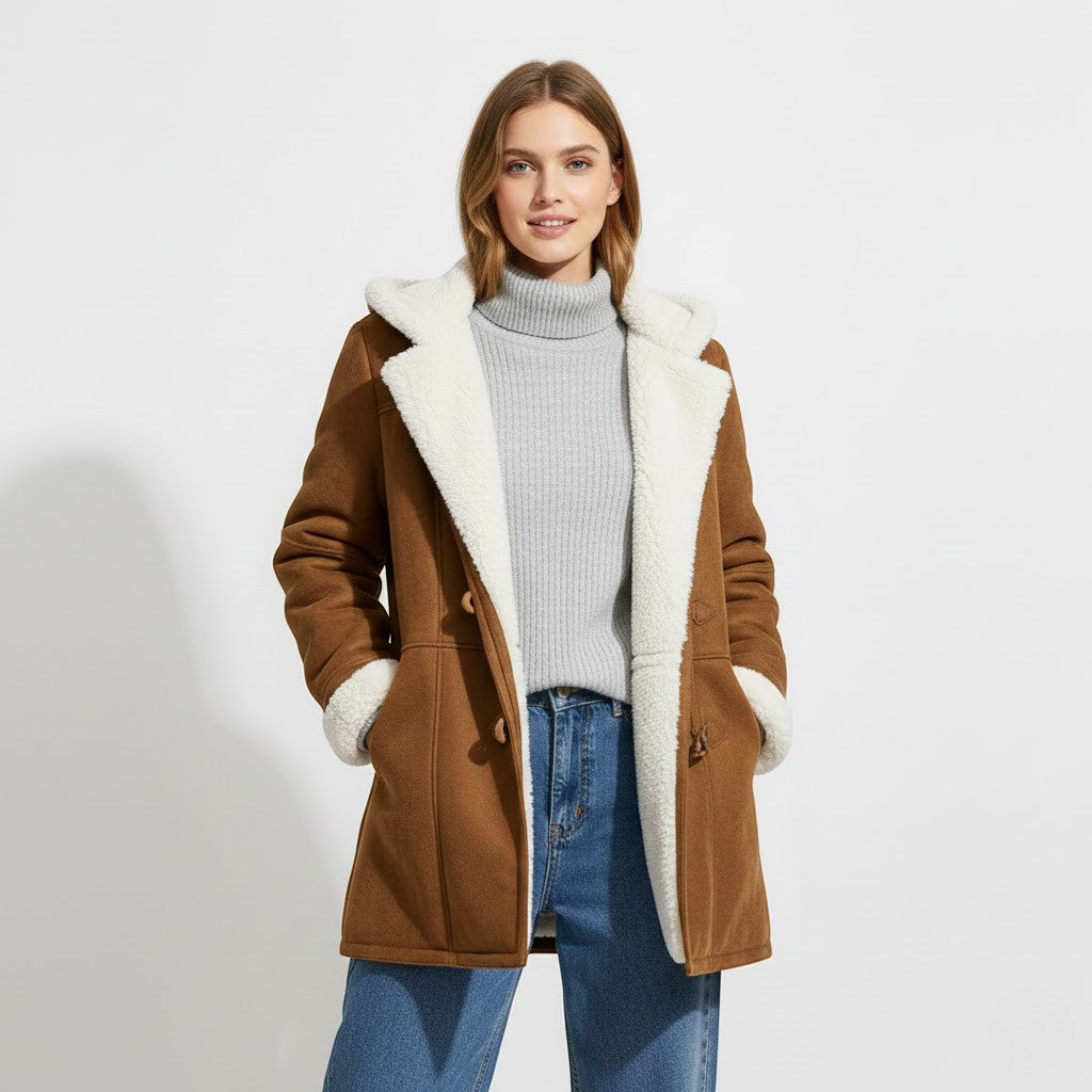 Riche | Veste d’hiver femme à capuche doublée sherpa
