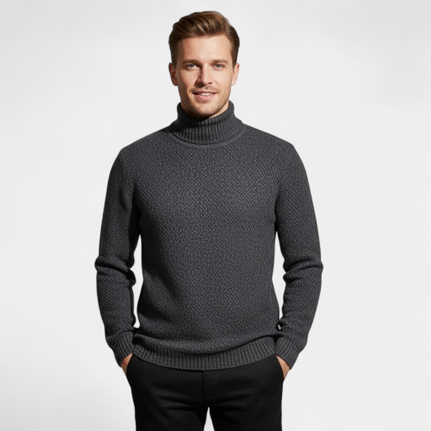 Riche | Pull Homme en Maille à Col Roulé – Coupe Classique Minimaliste