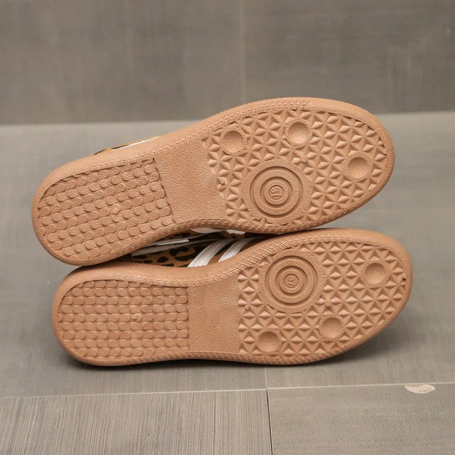 Baskets femme casual en cuir à lacets – Semelle plate basse