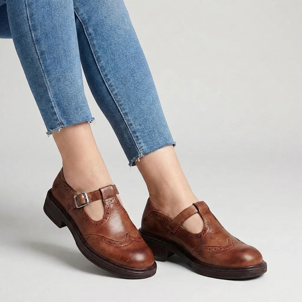 Mocassins femme en cuir à brides – Talon moyen coupe ajustée