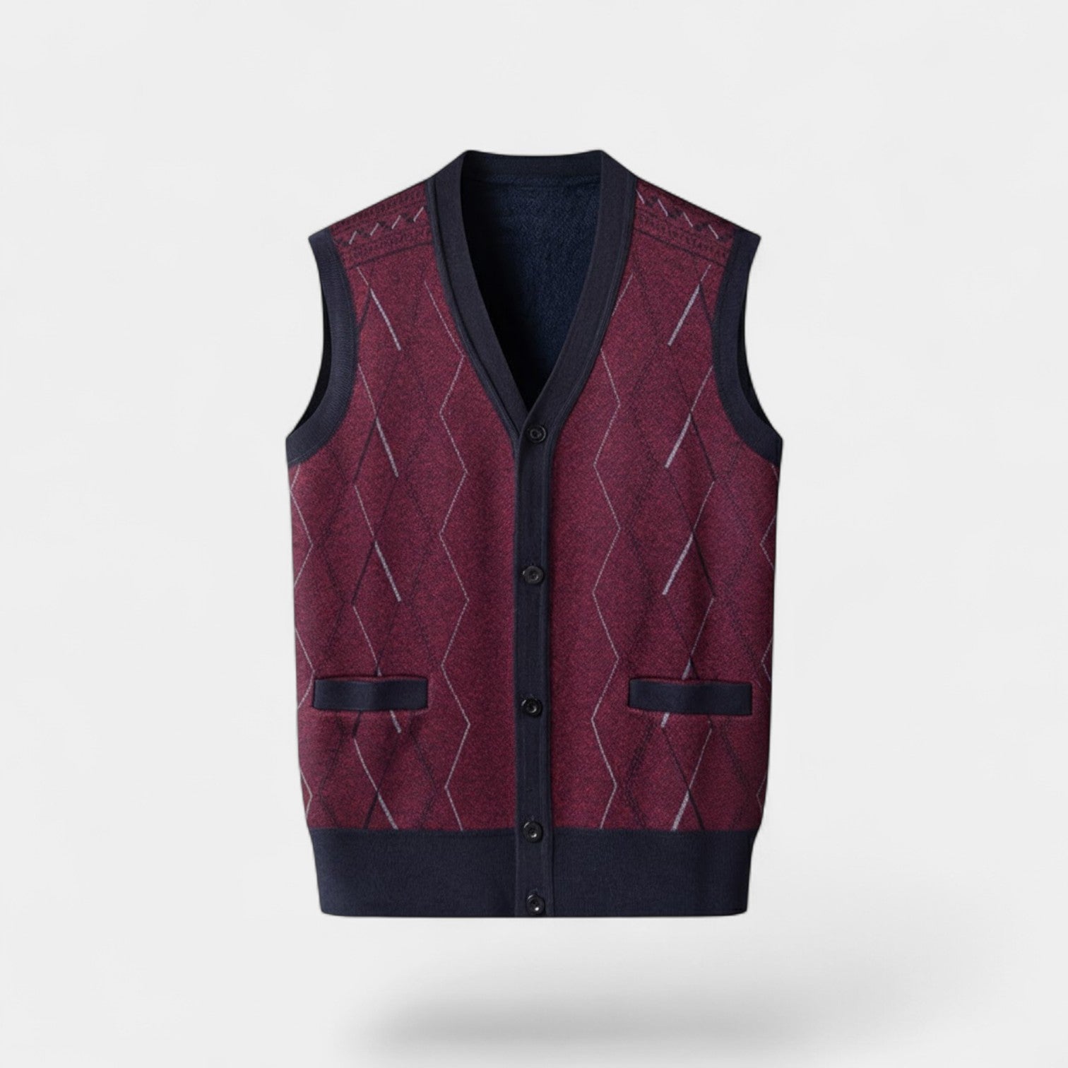 Riche | Gilet Sans Manches Col V Homme – Cardigan Boutonné à Motif
