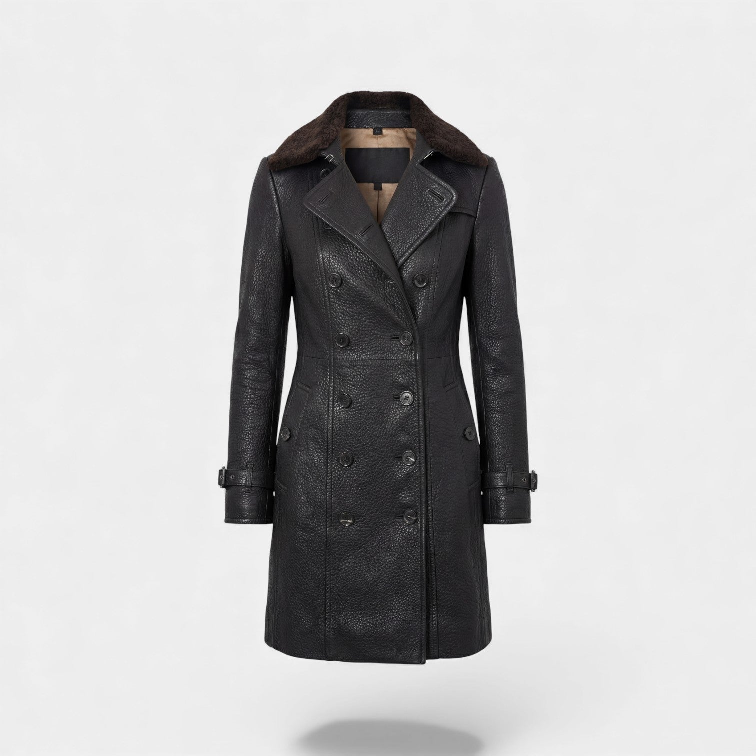 Riche | Manteau femme en cuir à col fourrure