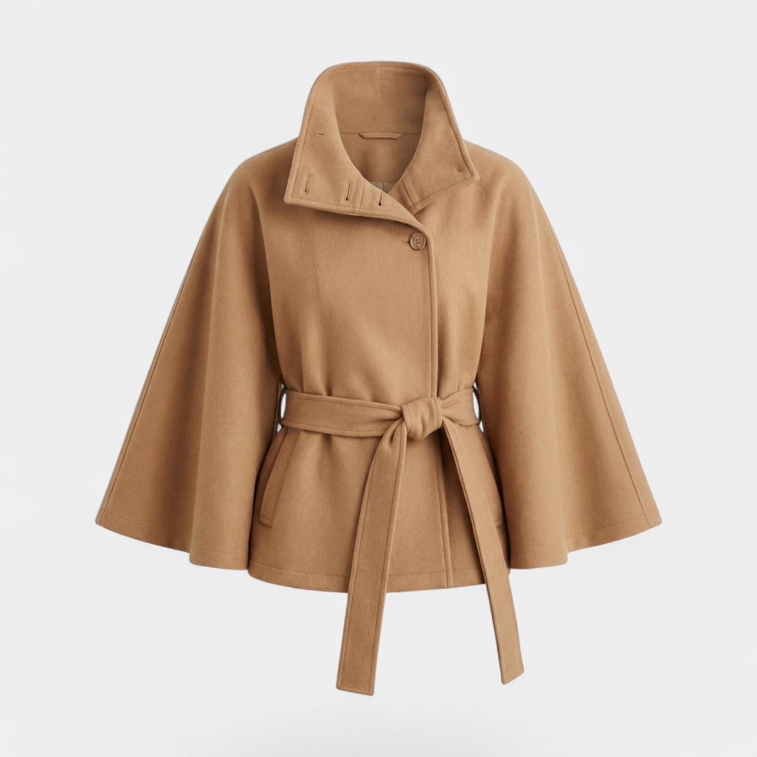 Riche | Manteau Ceinturé Femme à Col Montant et Manches Chauve-Souris en Tissu Tissé