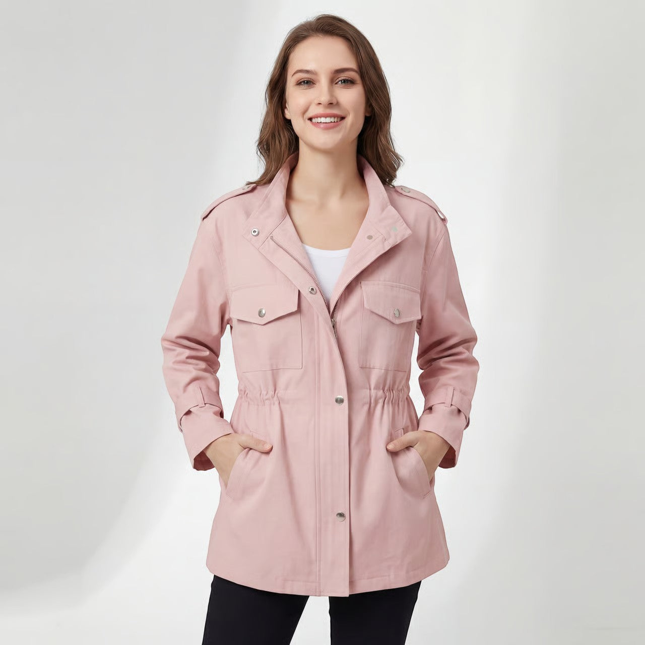 Riche | Manteau Trench Léger en Tissu Tissé pour Femme