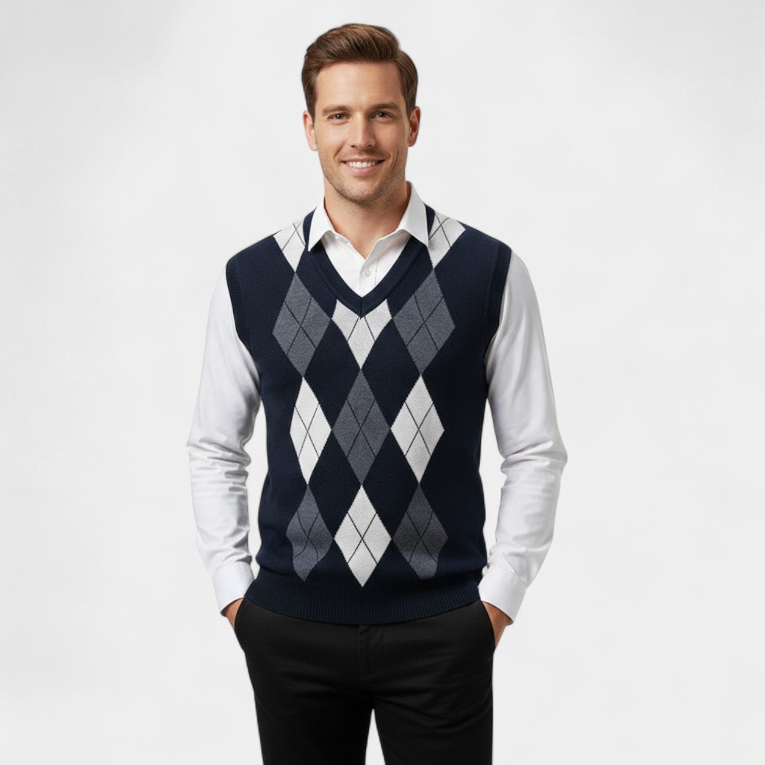 Riche | Gilet Homme à Carreaux – Col V Sans Manches