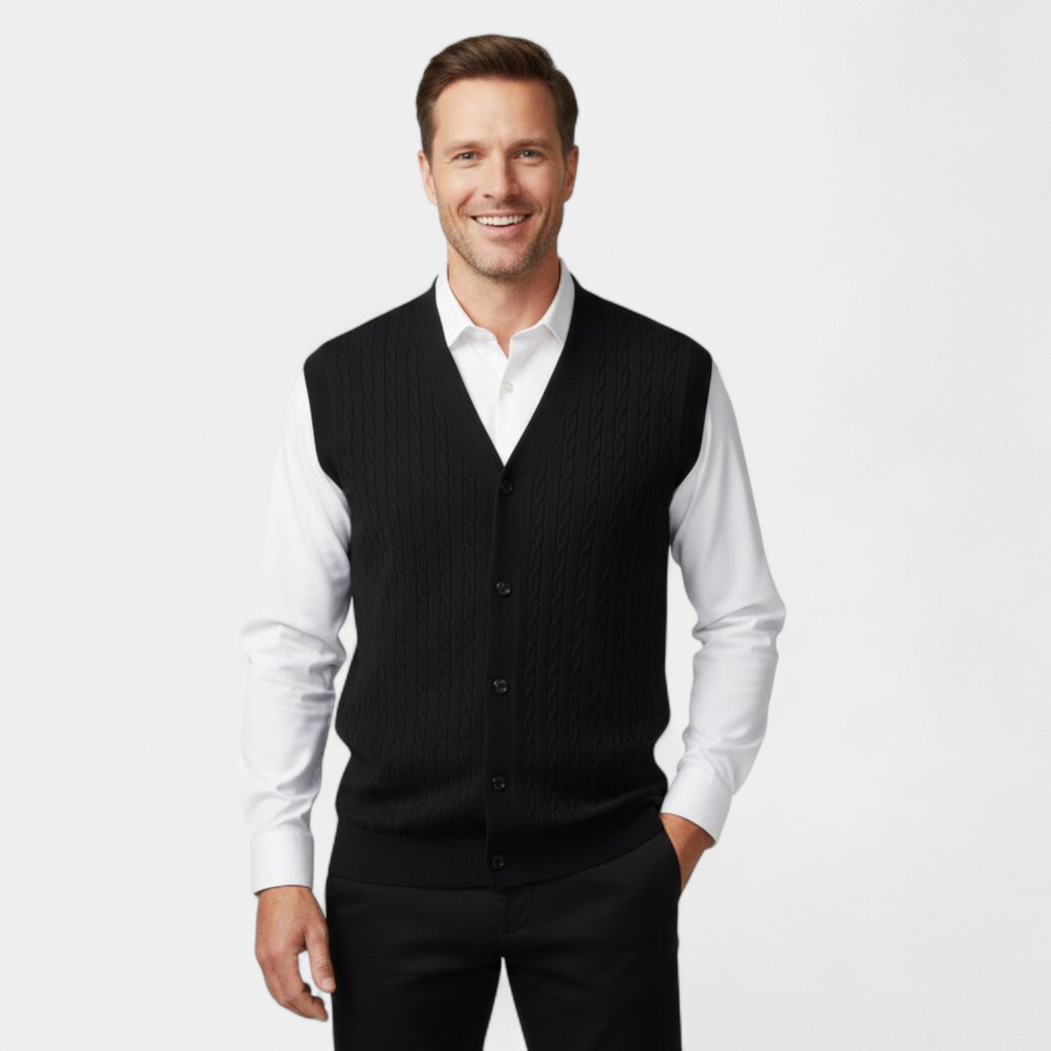 Riche | Lot de 3 Gilets Sans Manches Col V Homme – Maille Torsadée Boutonnée