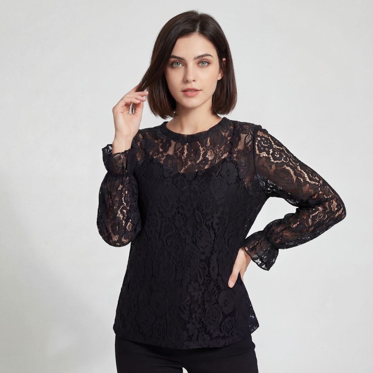 Riche | Chemise Femme Décontractée en Dentelle à Manches Longues