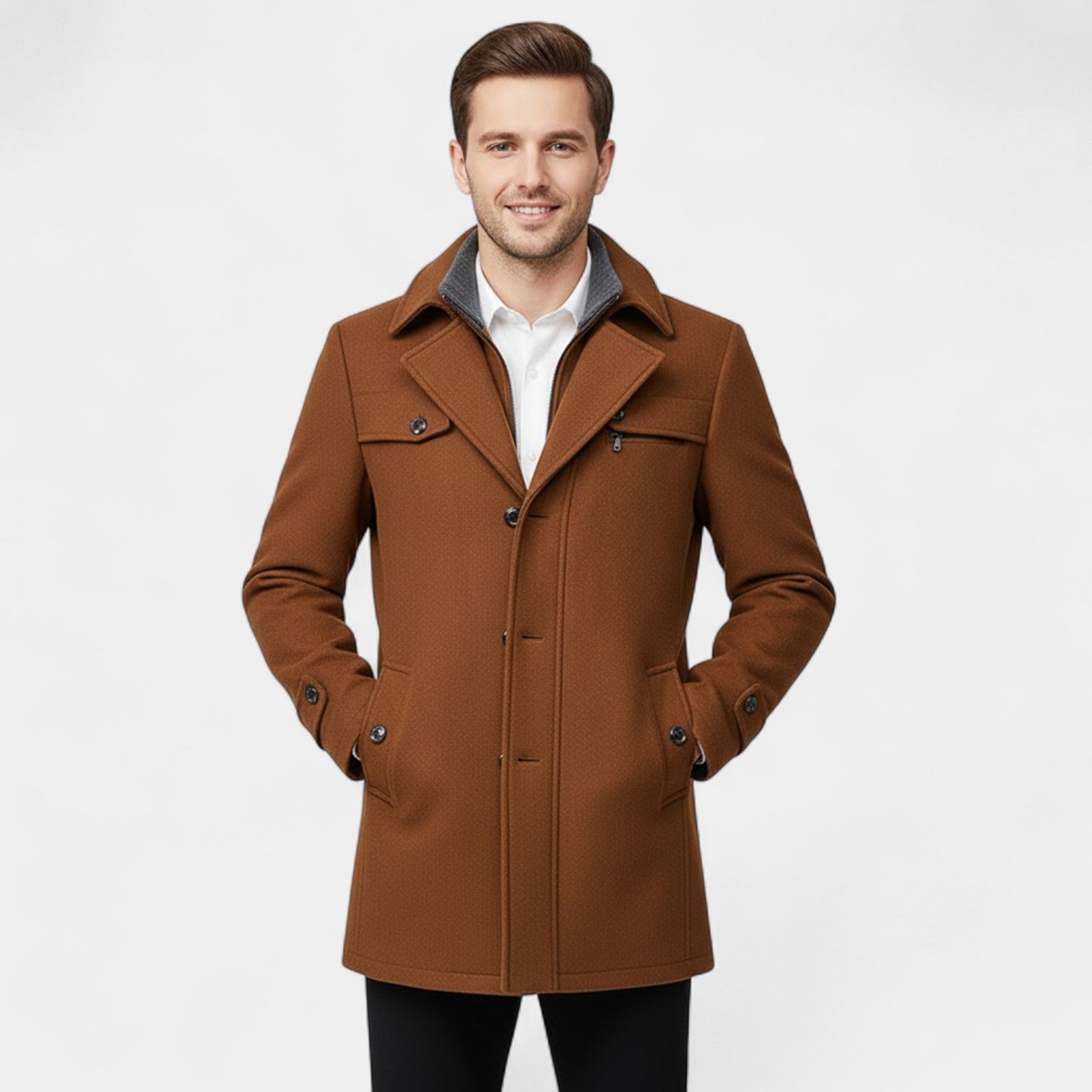 Riche | Manteau Homme en Laine – Fermeture Zippée et Boutonnée Style Classique Moderne