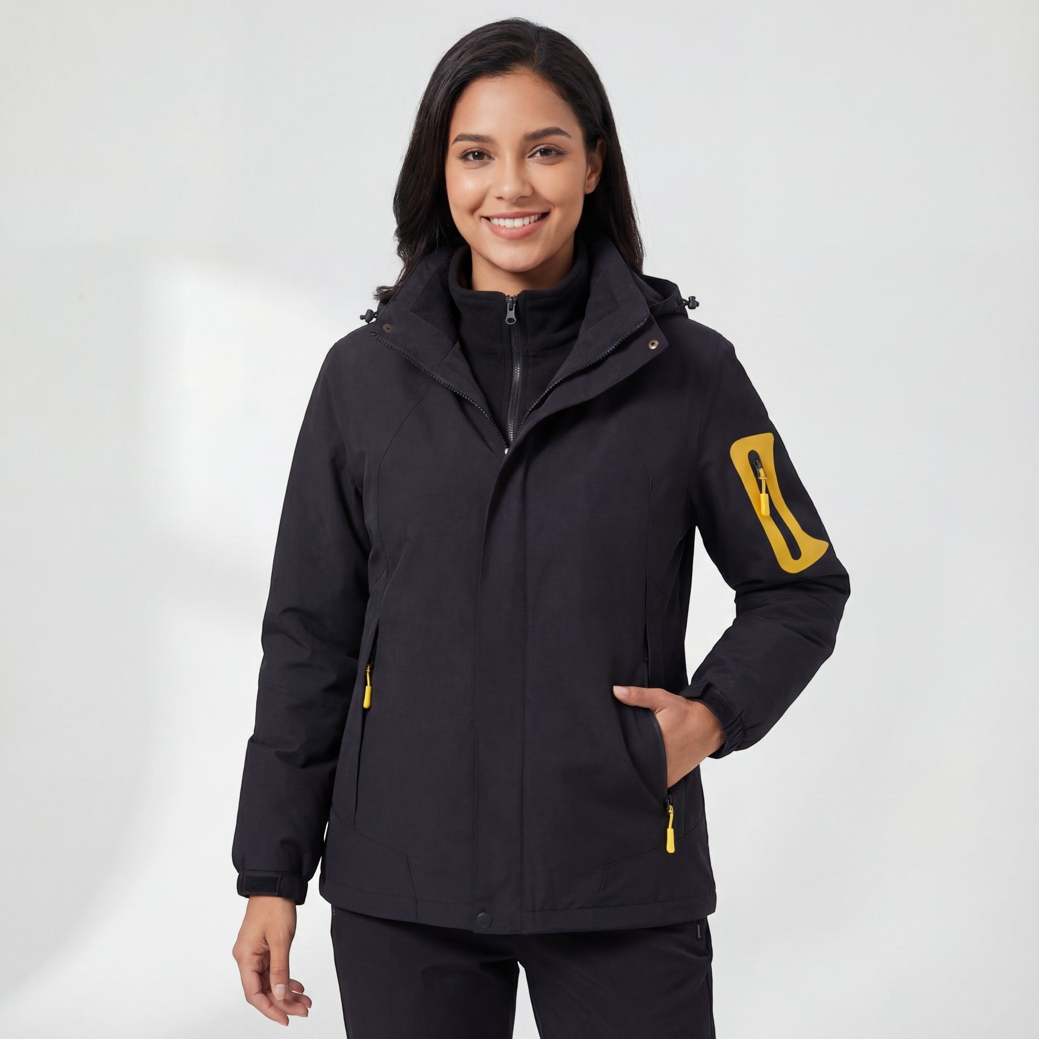 Riche | Veste à Capuche Imperméable et Coupe-Vent 3-en-1 Doublée Polaire pour Femme