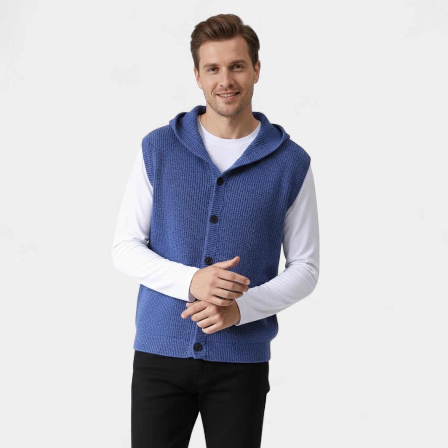 Riche | Gilet Sans Manches Col V Homme – 100% Laine Mérinos à Capuche