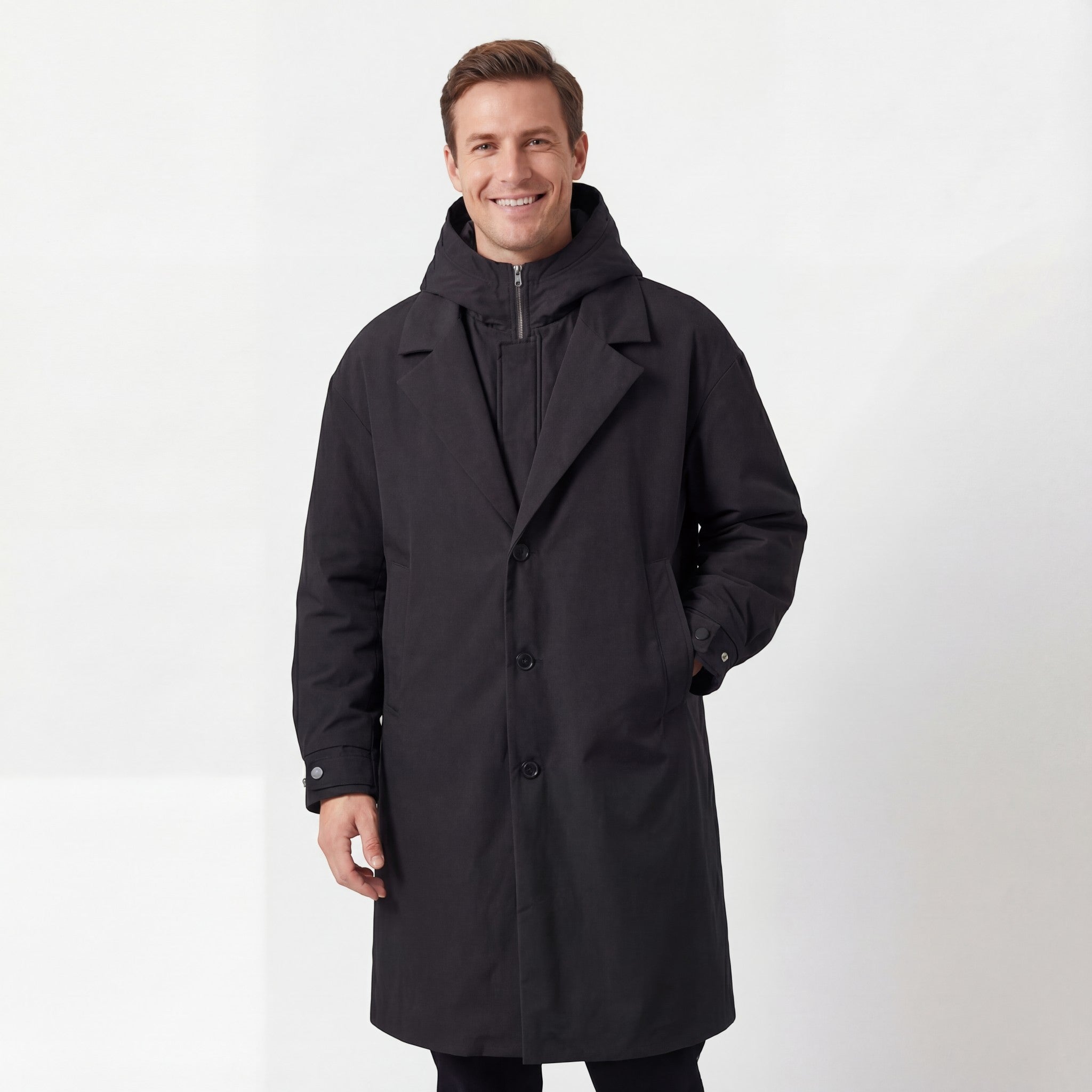 Riche | Silhouette trench à capuche en fin coton pour homme