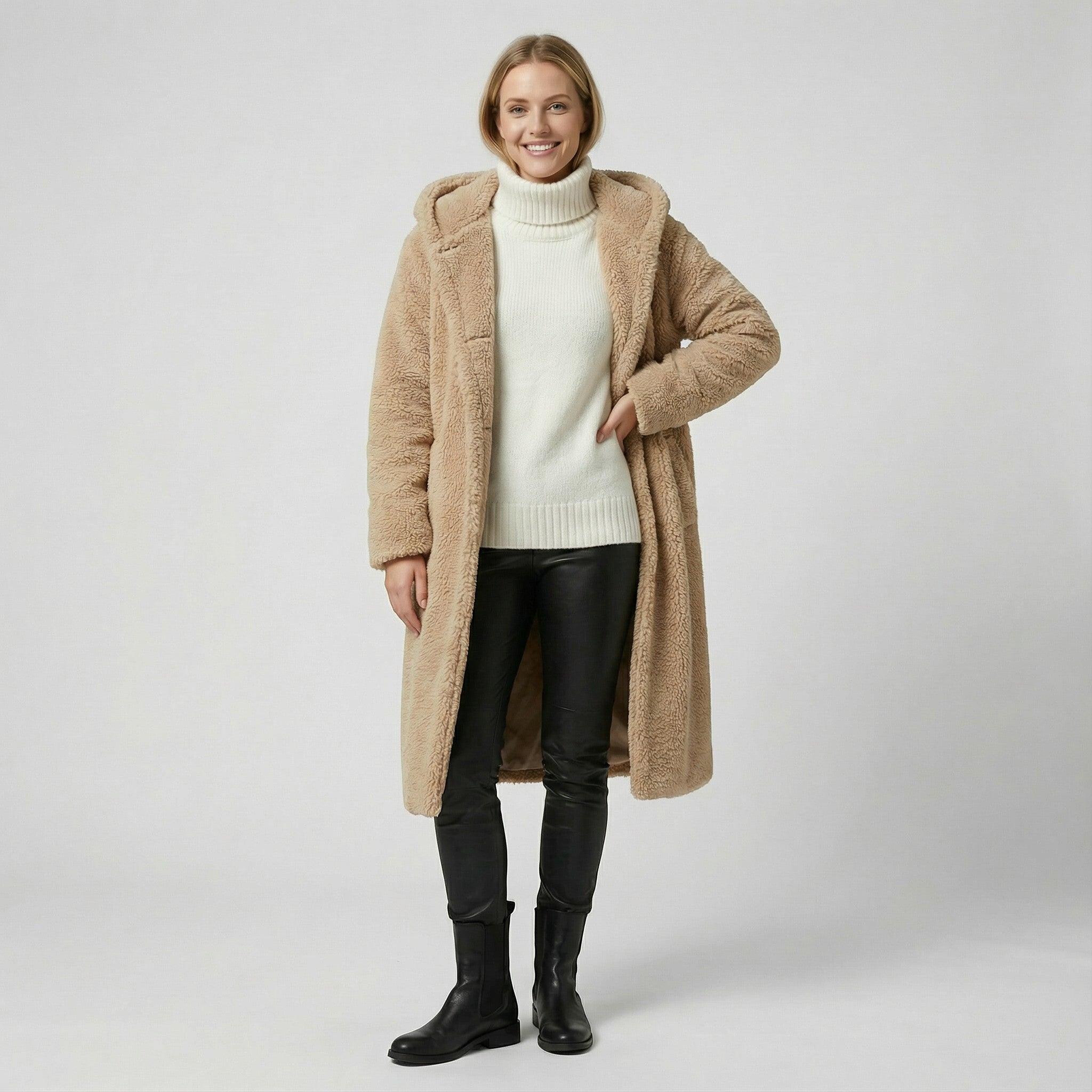 Riche | Manteau long femme en fausse fourrure teddy