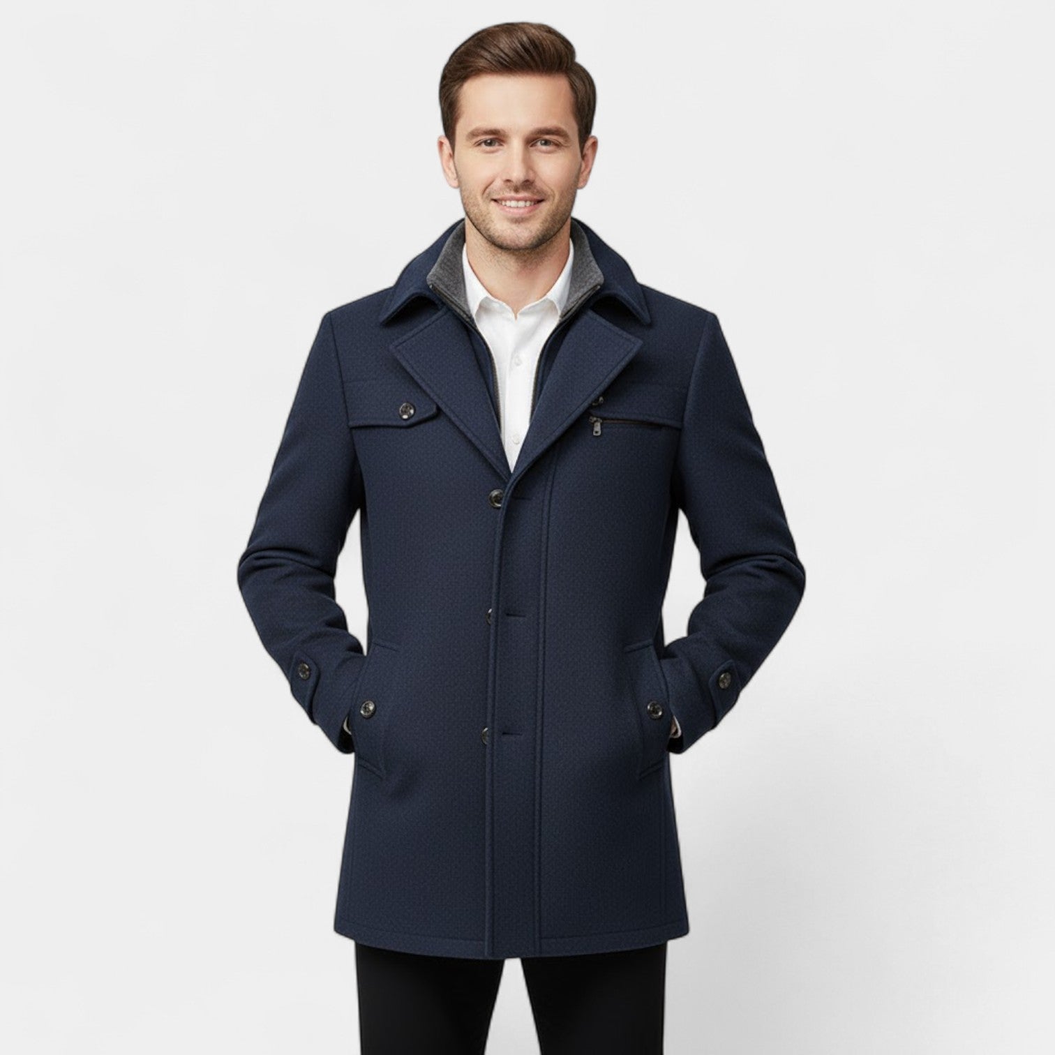 Riche | Manteau Homme en Laine – Fermeture Zippée et Boutonnée Style Classique Moderne