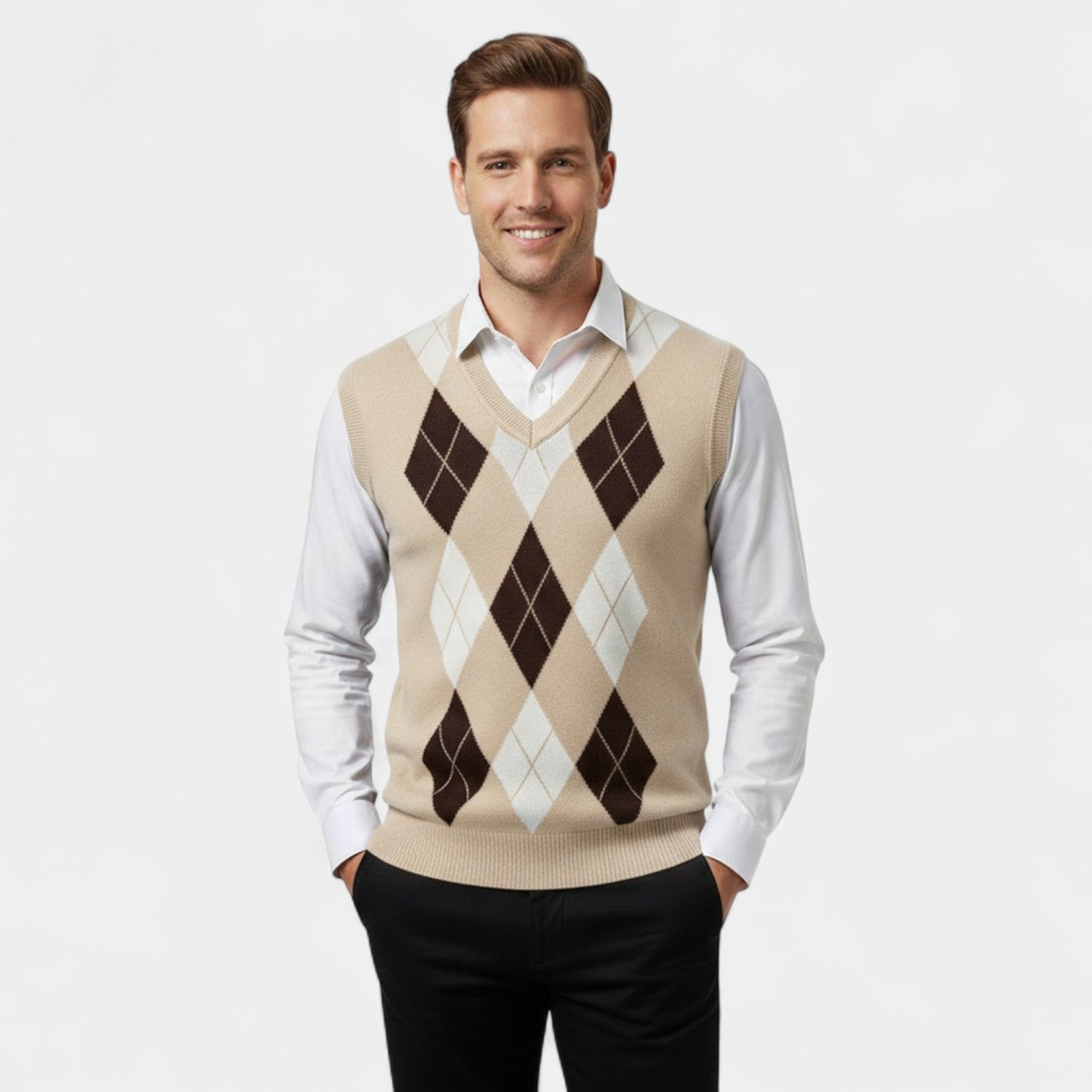 Riche | Gilet Homme à Carreaux – Col V Sans Manches