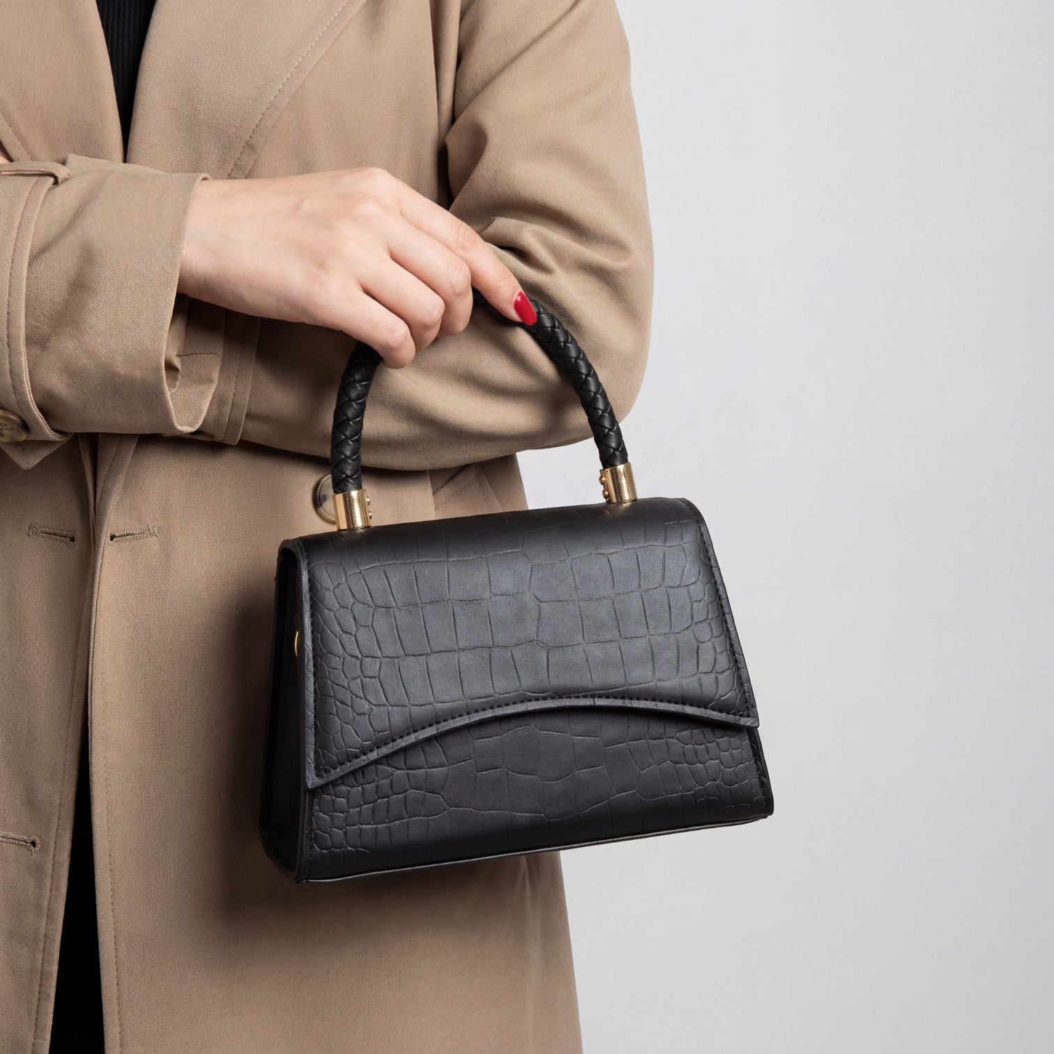 Riche | Sac Femme Bandoulière en Cuir Gaufré Croco avec Poignée