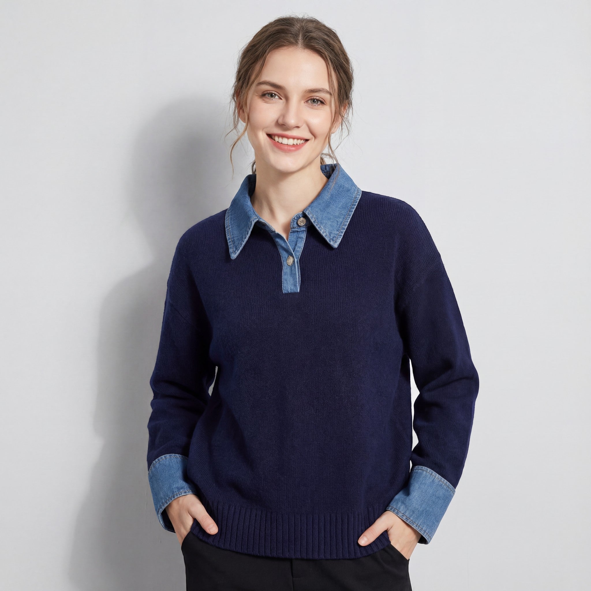 Riche | Haut Décontracté à Manches Longues avec Col Montant pour Femme