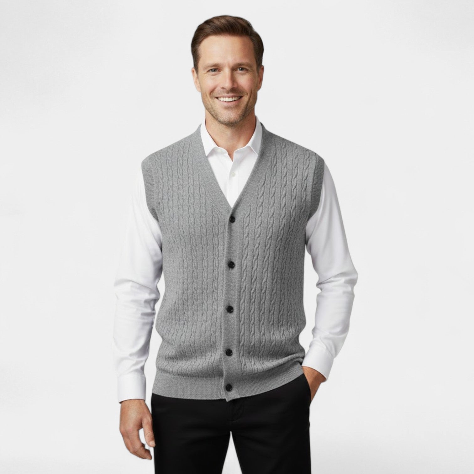 Riche | Lot de 3 Gilets Sans Manches Col V Homme – Maille Torsadée Boutonnée