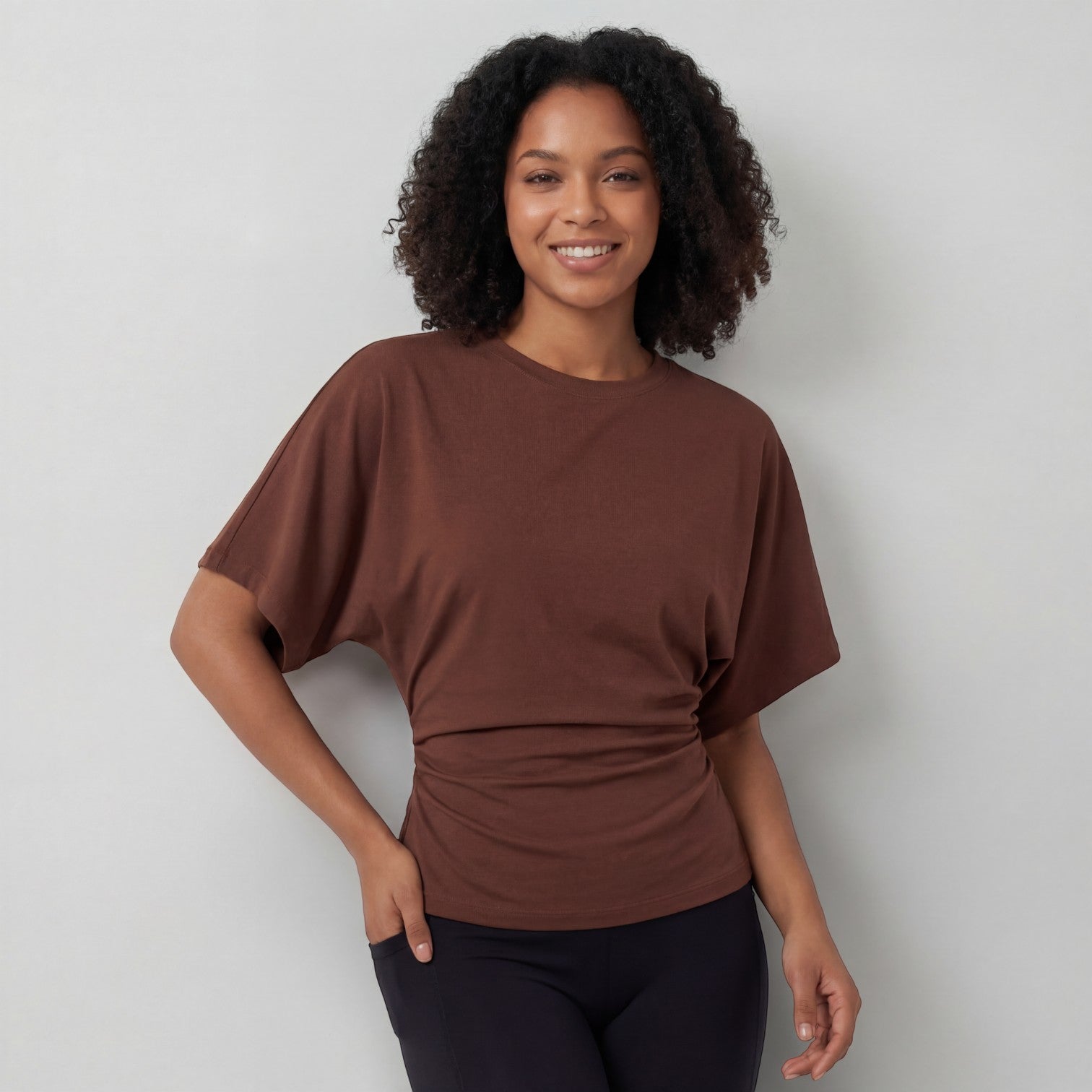 Top femme manches chauve-souris en tissu – Taille cintrée coupe décontractée