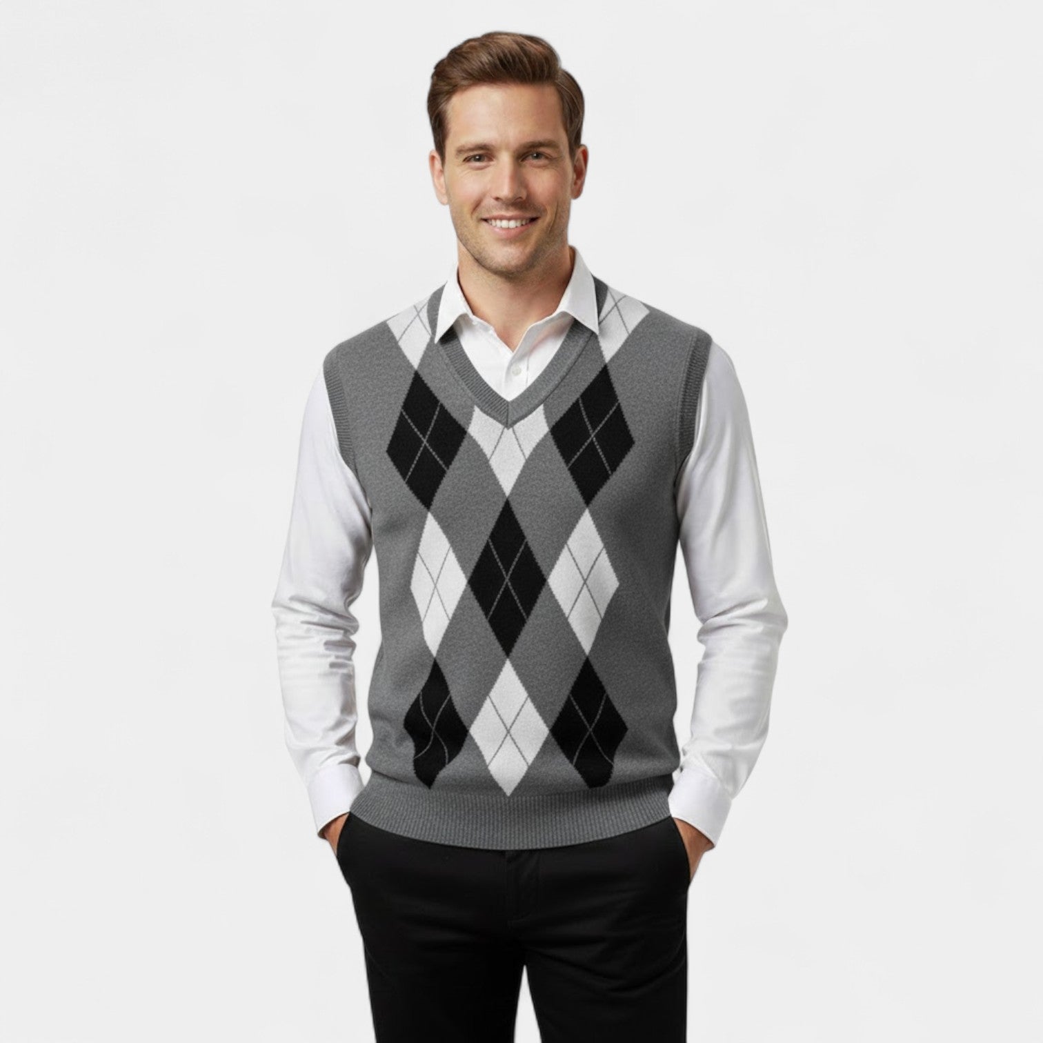 Riche | Gilet Homme à Carreaux – Col V Sans Manches